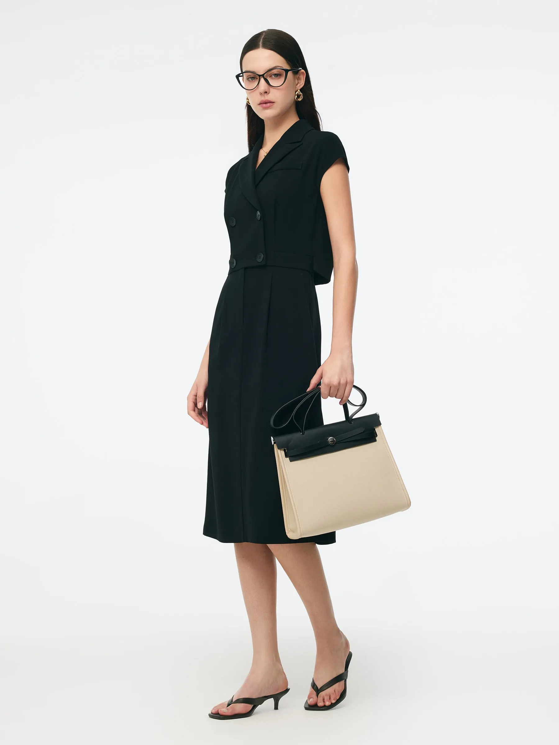 Triacetate Faux Two-Piece Cap Sleeve Women Blazer Midi Dress sold by Goelia product image thumbnail 2