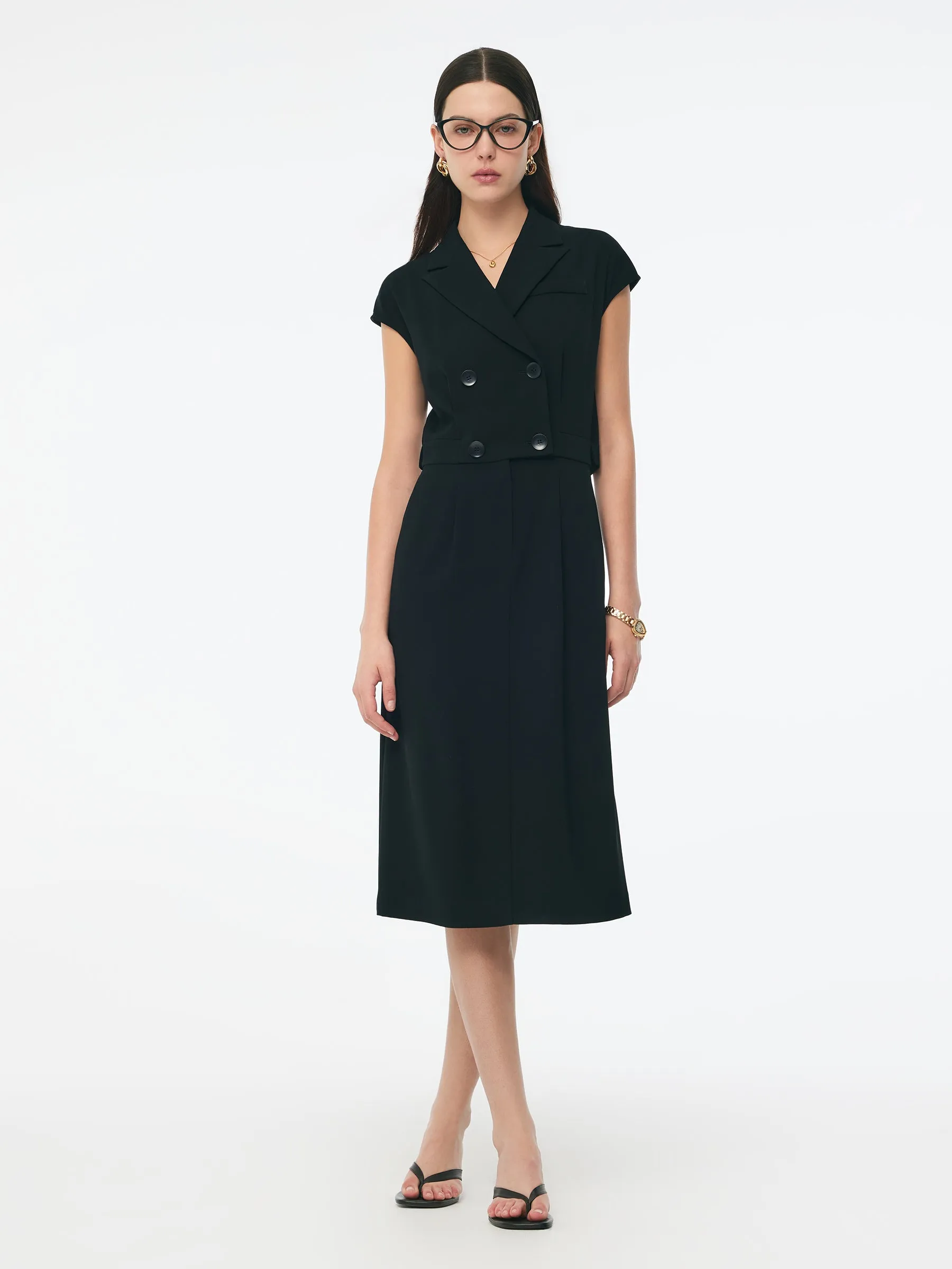 Triacetate Faux Two-Piece Cap Sleeve Women Blazer Midi Dress sold by Goelia