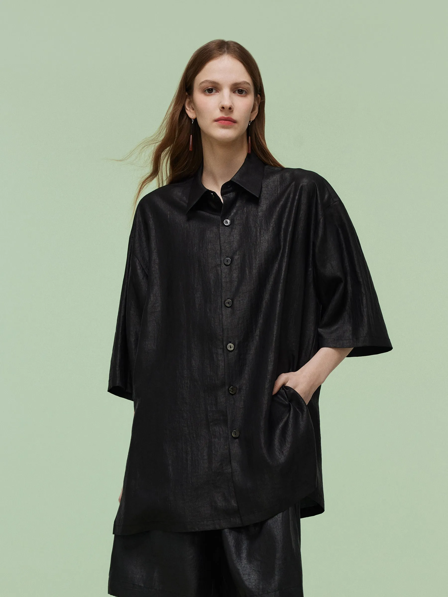 16MM Xiang Yun Silk Unisex 3/4 Sleeves Oversized Shirt sold by Goelia product image thumbnail 4