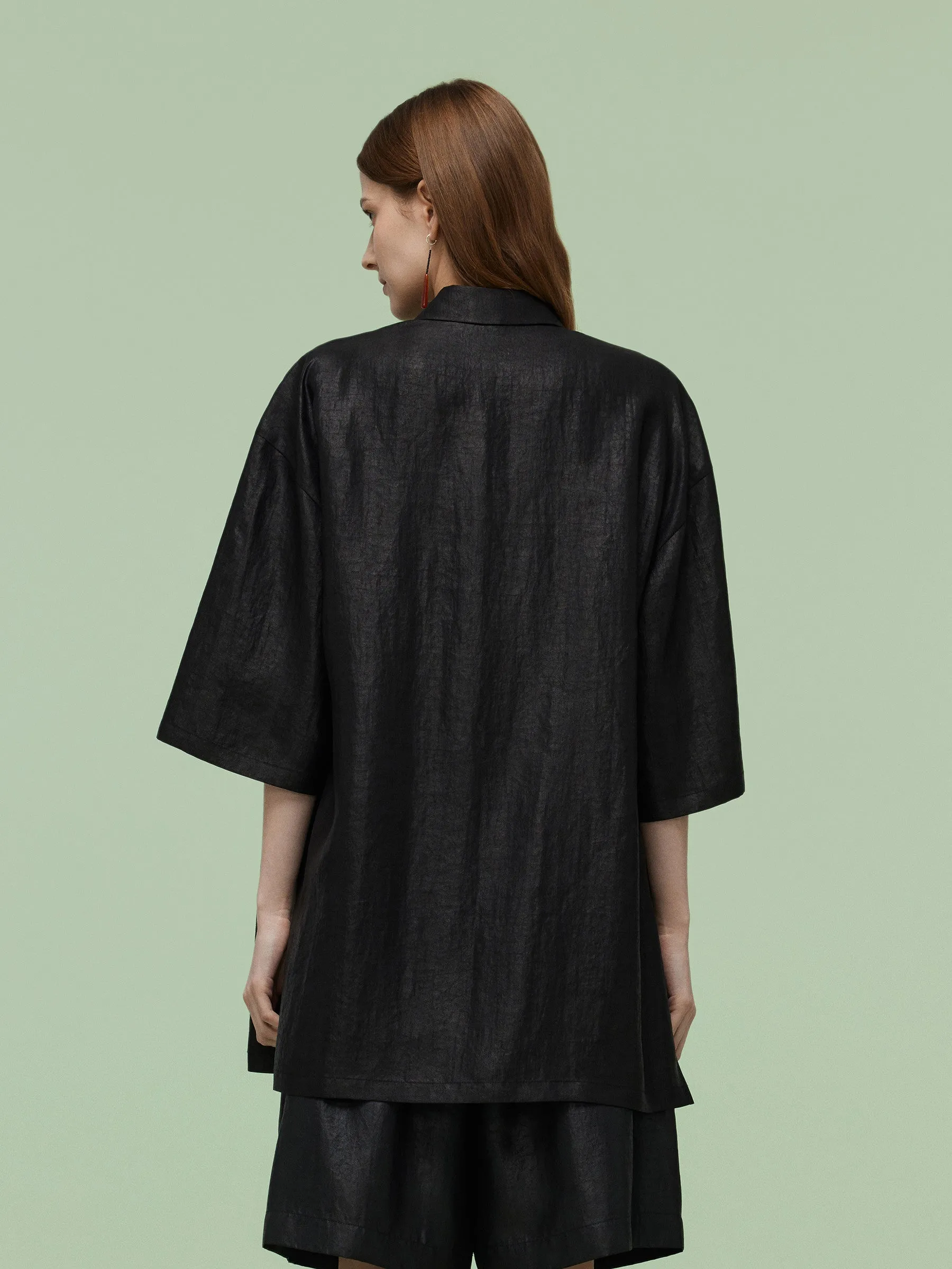 16MM Xiang Yun Silk Unisex 3/4 Sleeves Oversized Shirt sold by Goelia product image thumbnail 3