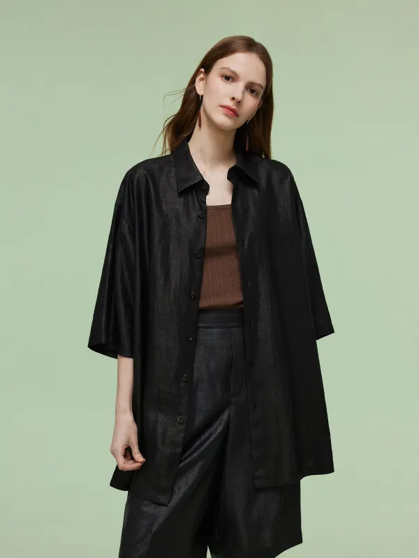 16MM Xiang Yun Silk Unisex 3/4 Sleeves Oversized Shirt sold by Goelia