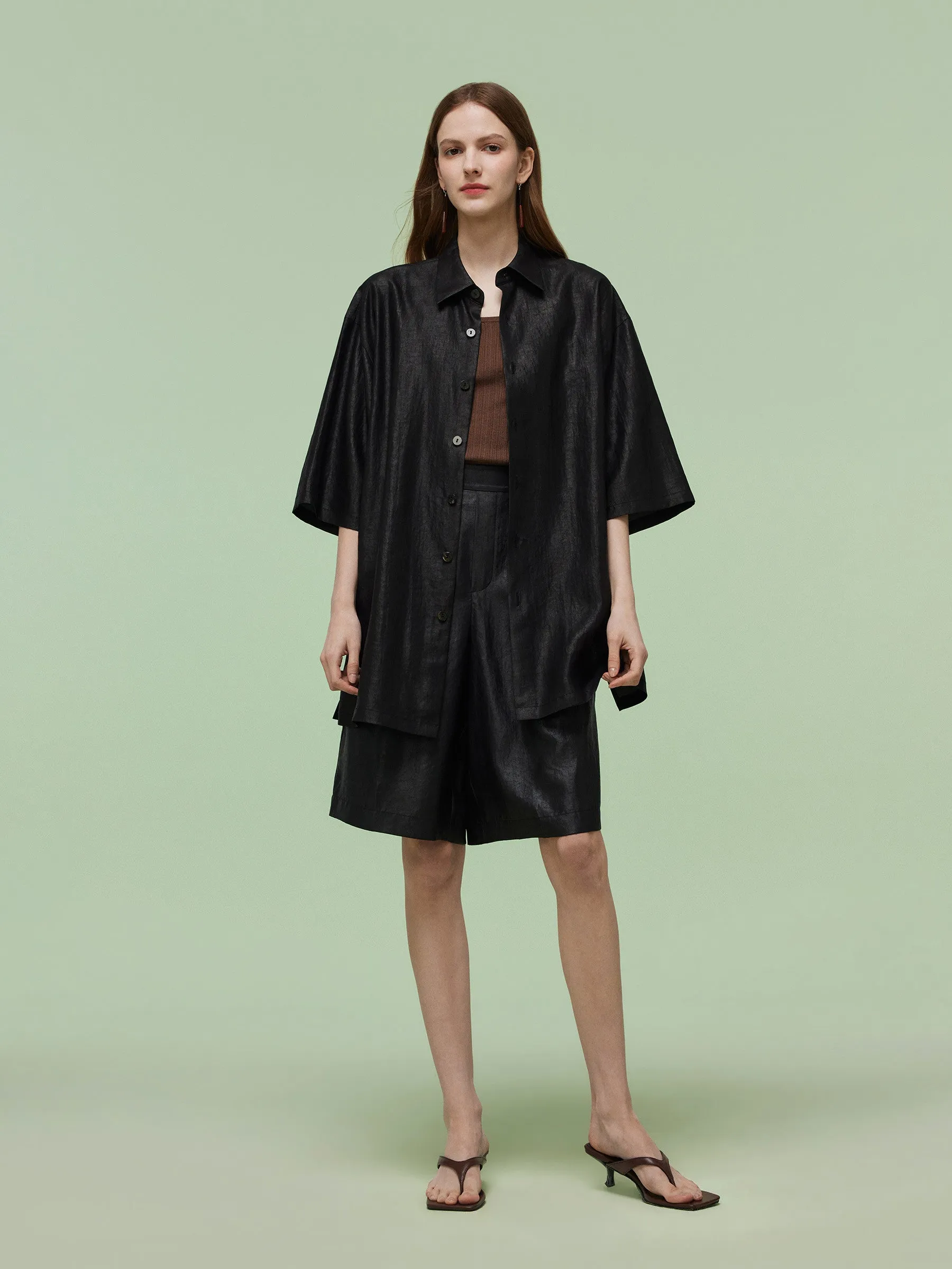 16MM Xiang Yun Silk Unisex 3/4 Sleeves Oversized Shirt sold by Goelia product image thumbnail 2