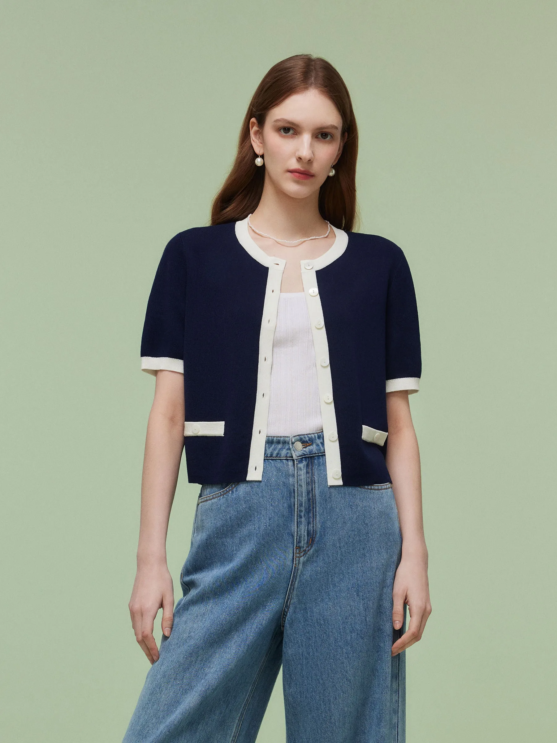 Lyocell Blend Contrast Trim Women Cardigan sold by Goelia product image thumbnail 4