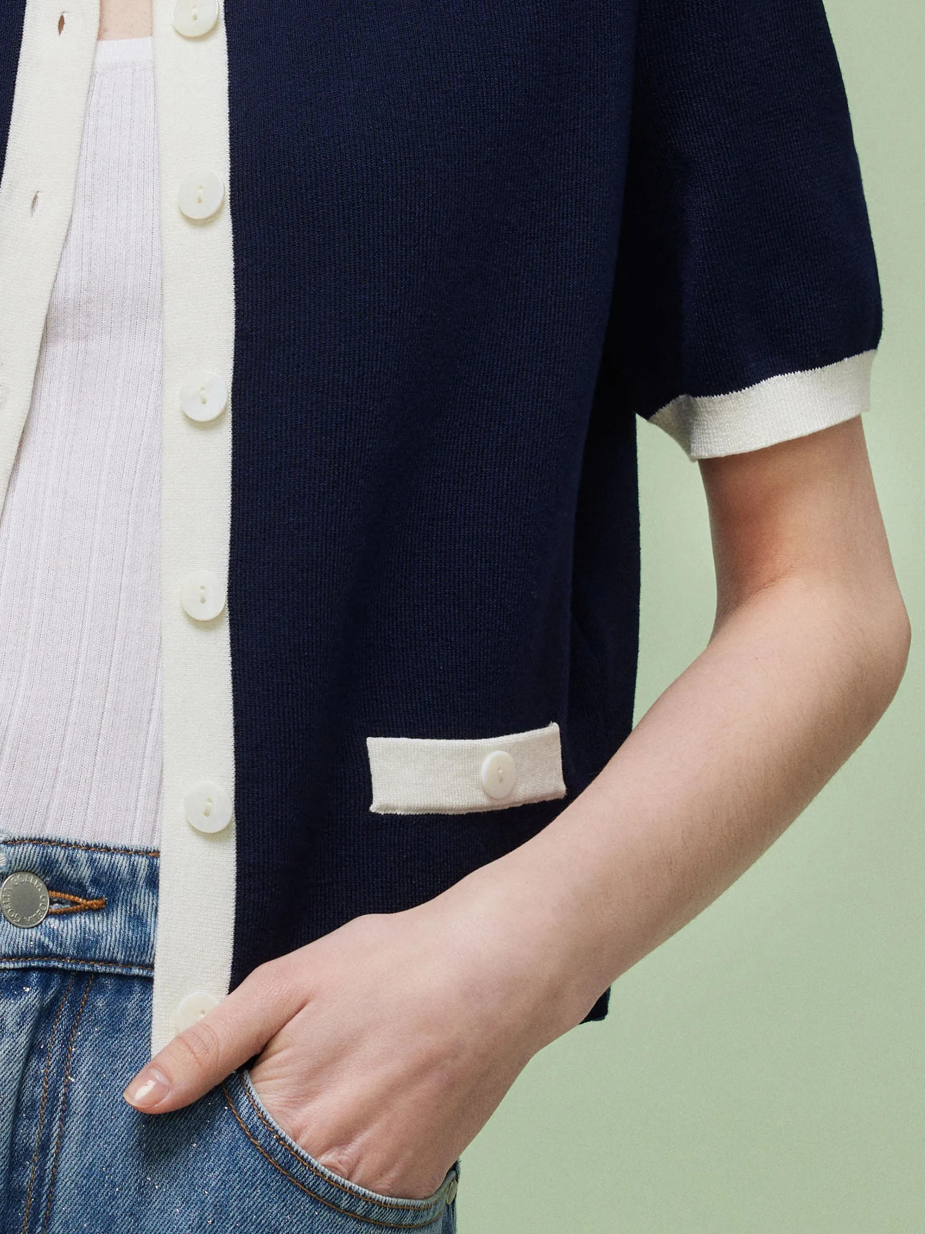 Lyocell Blend Contrast Trim Women Cardigan sold by Goelia product image thumbnail 5