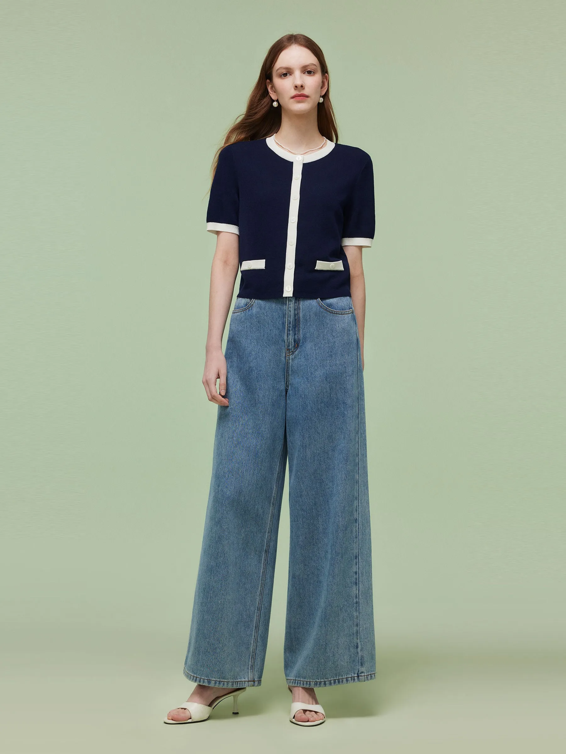Lyocell Blend Contrast Trim Women Cardigan sold by Goelia product image thumbnail 2
