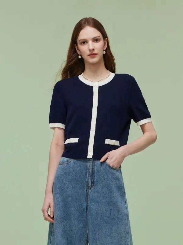 Lyocell Blend Contrast Trim Women Cardigan sold by Goelia