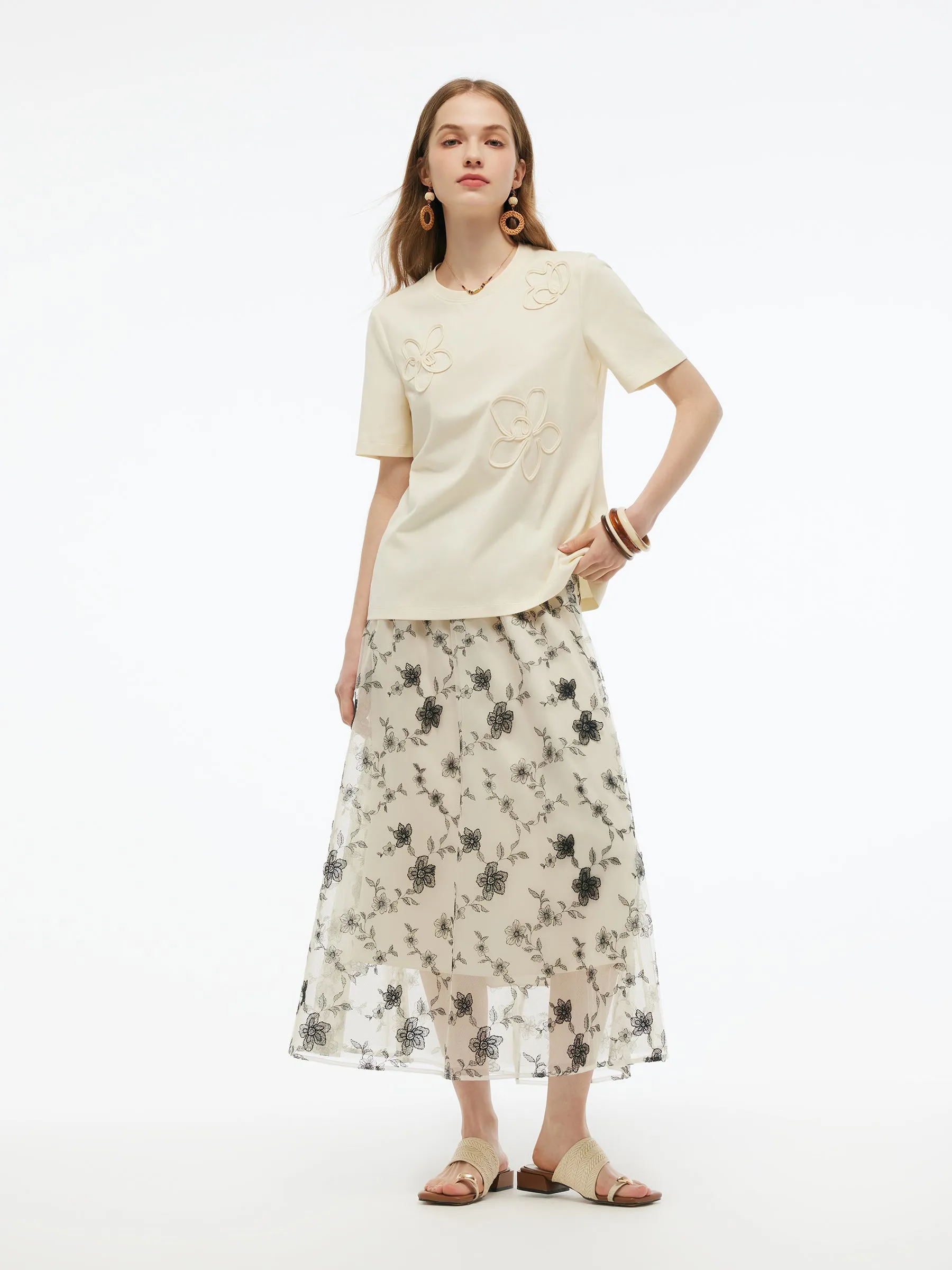 Floral Embellished Women Knit T-Shirt sold by Goelia product image thumbnail 2