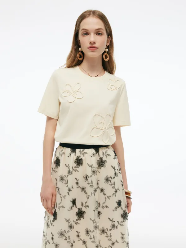 Floral Embellished Women Knit T-Shirt made by Goelia