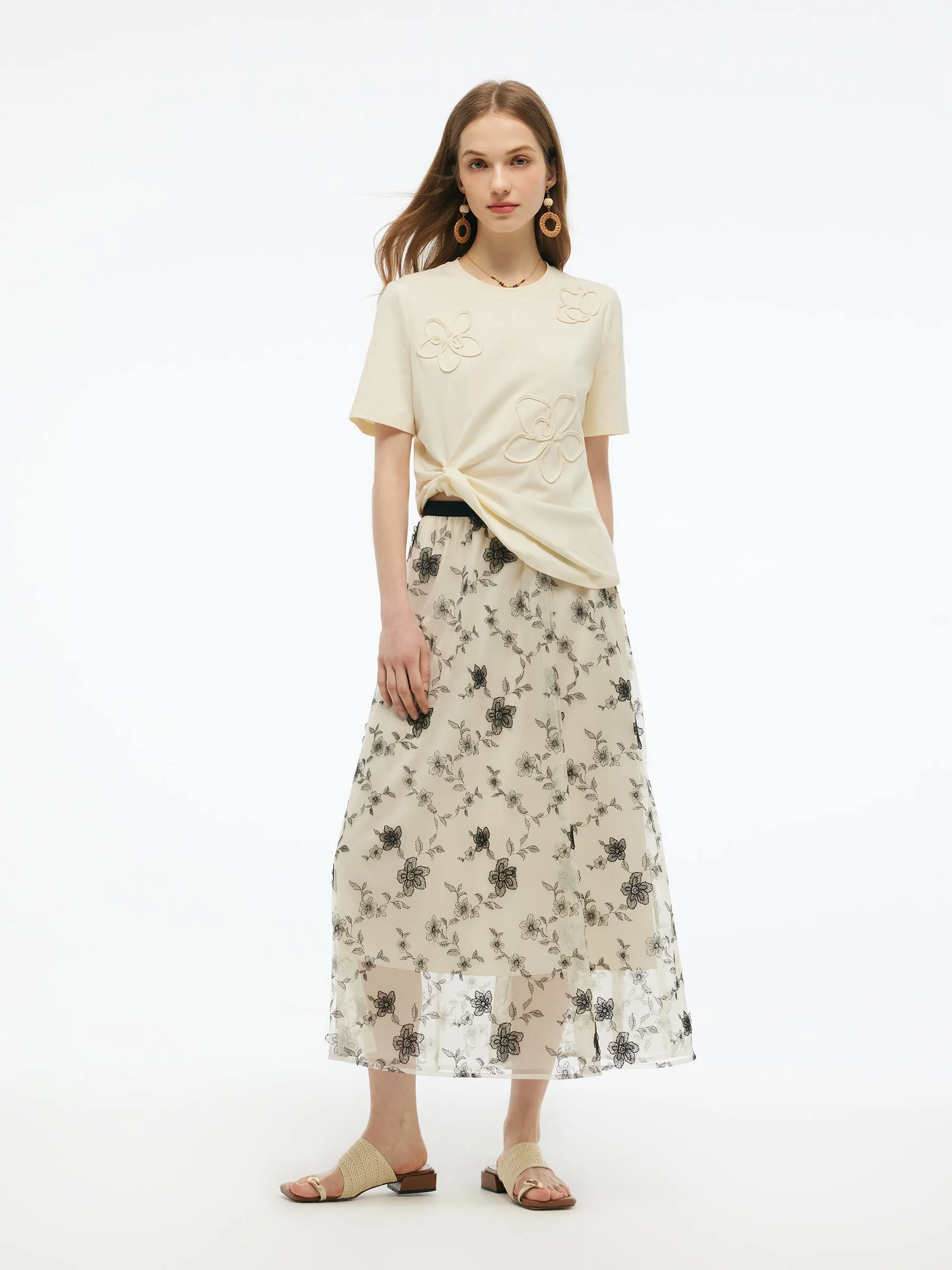 Floral Embellished Women Knit T-Shirt sold by Goelia product image thumbnail 3