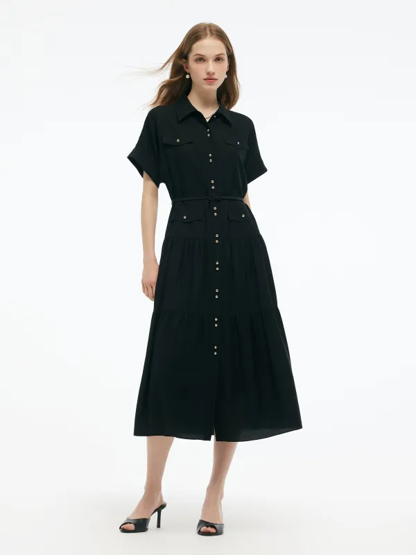 Acetate Blend A-Line Women Maxi Shirt Dress With Belt sold by Goelia