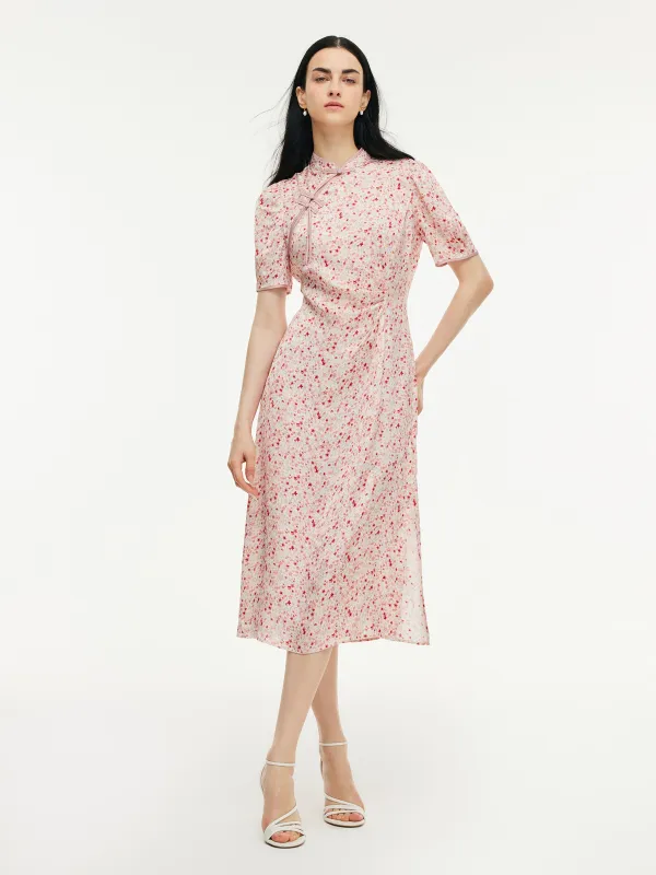 Floral Print Side Twist Women Qipao Midi Dress sold by Goelia