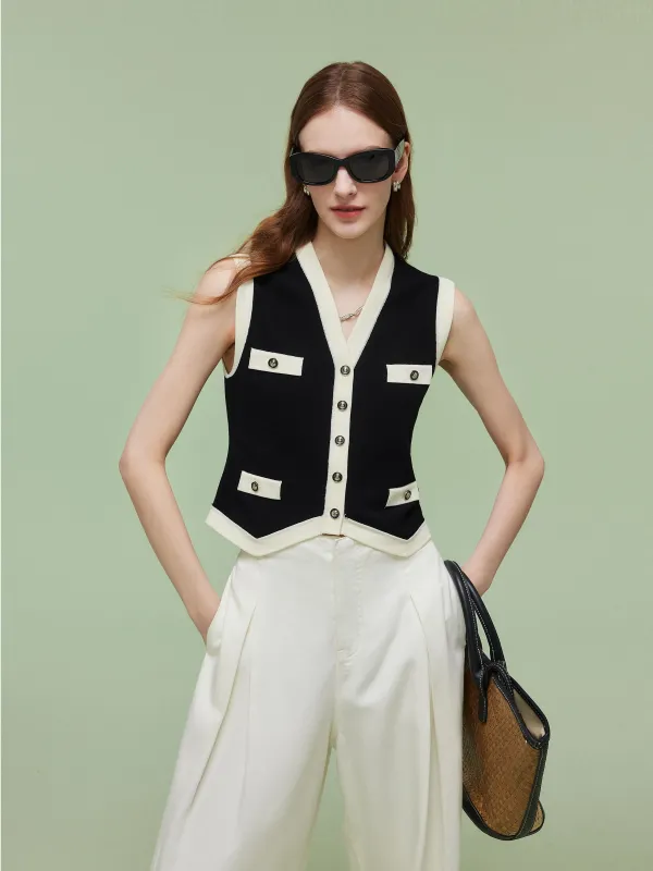 Tencel Blend Contrast Trim Women Knit Vest sold by Goelia