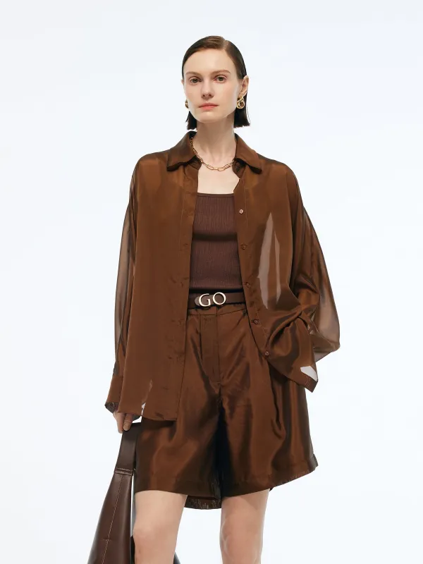 Mulberry Silk Blend Women Batwing Sleeves Oversized Shirt sold by Goelia