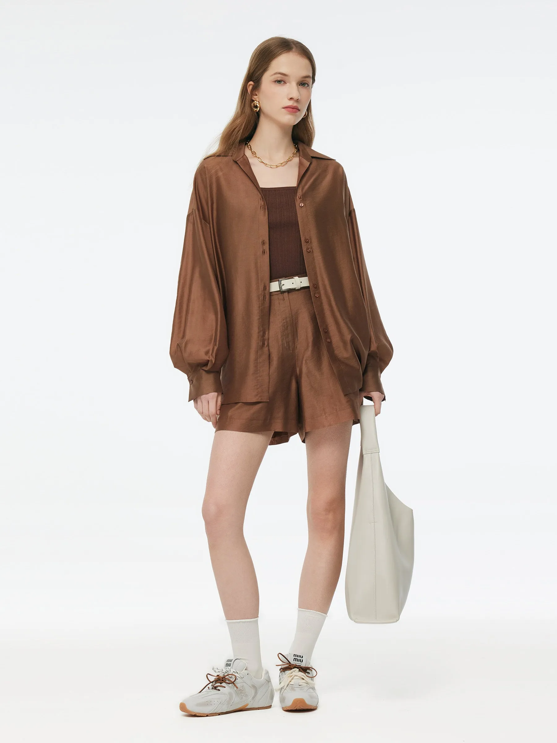 Tencel Blend Shirt And Knit Camisole Two-Piece Set sold by Goelia product image thumbnail 2