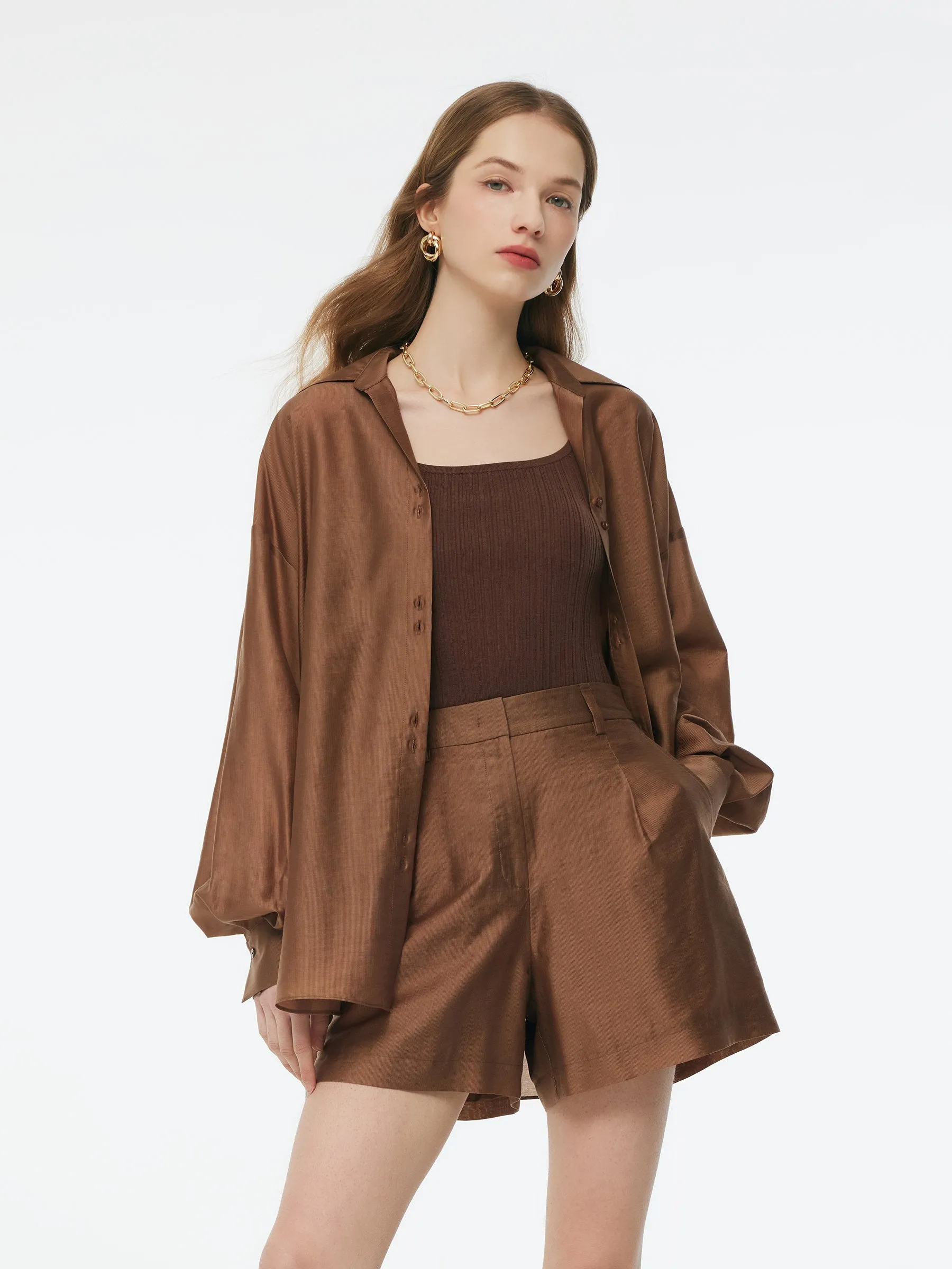 Tencel Blend Shirt And Knit Camisole Two-Piece Set sold by Goelia product image thumbnail 4