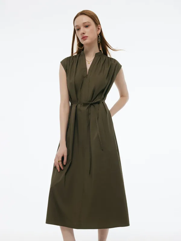 Cap Sleeve Adjustable V-Neck Women Maxi Dress With Belt sold by Goelia