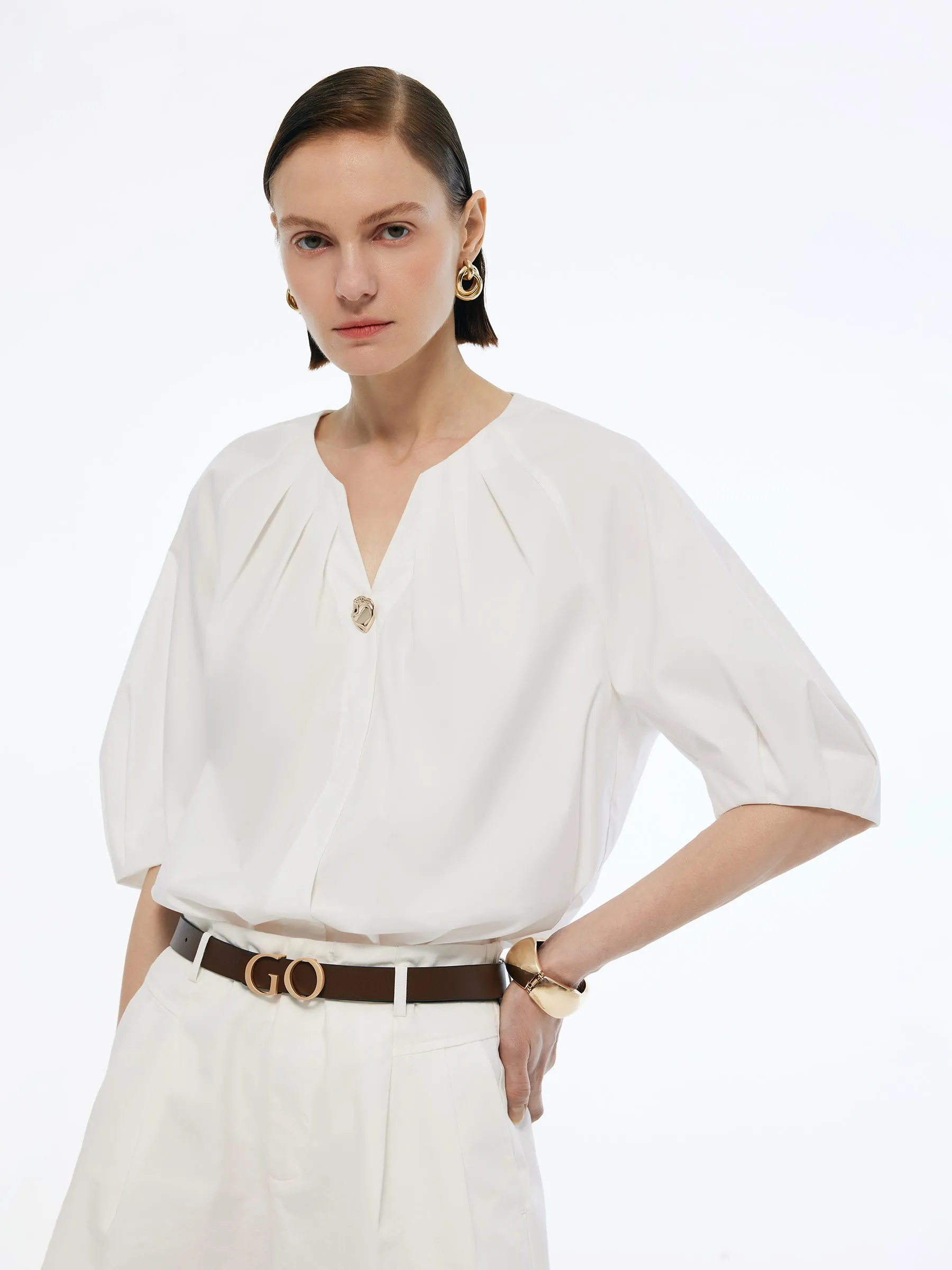 Volume Sleeve Women Pleat Neck Blouse sold by Goelia product image thumbnail 4