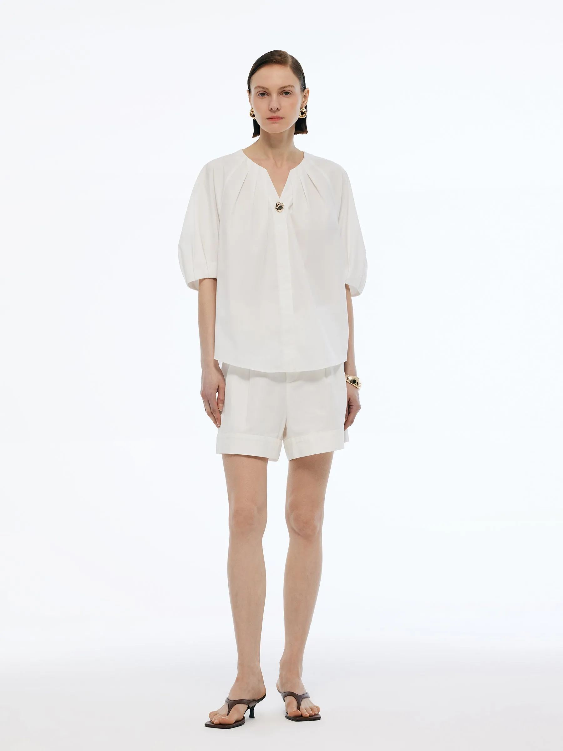 Volume Sleeve Women Pleat Neck Blouse sold by Goelia product image thumbnail 2