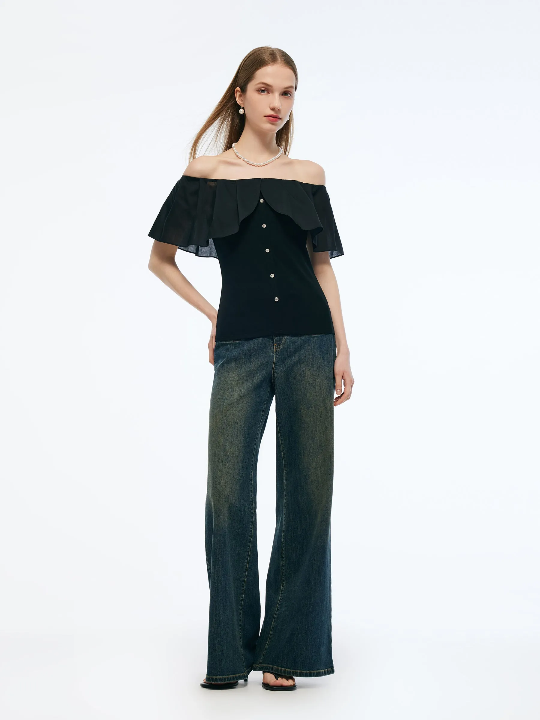 Tencel Blend Convertible Neckline Women Ruffled Top sold by Goelia product image thumbnail 2