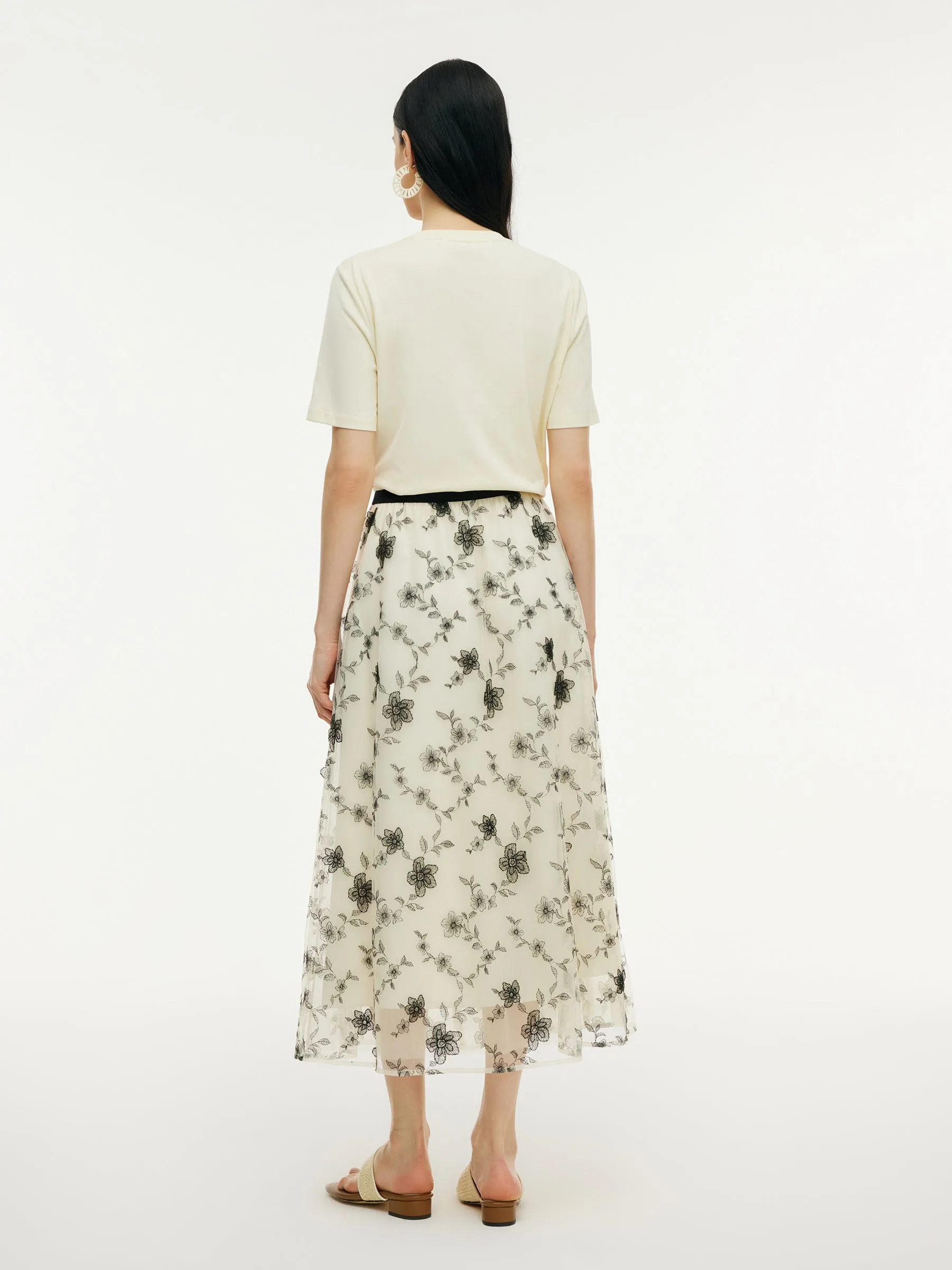 Floral Embroidered Women Elastic Waist Mesh Skirt sold by Goelia product image thumbnail 3