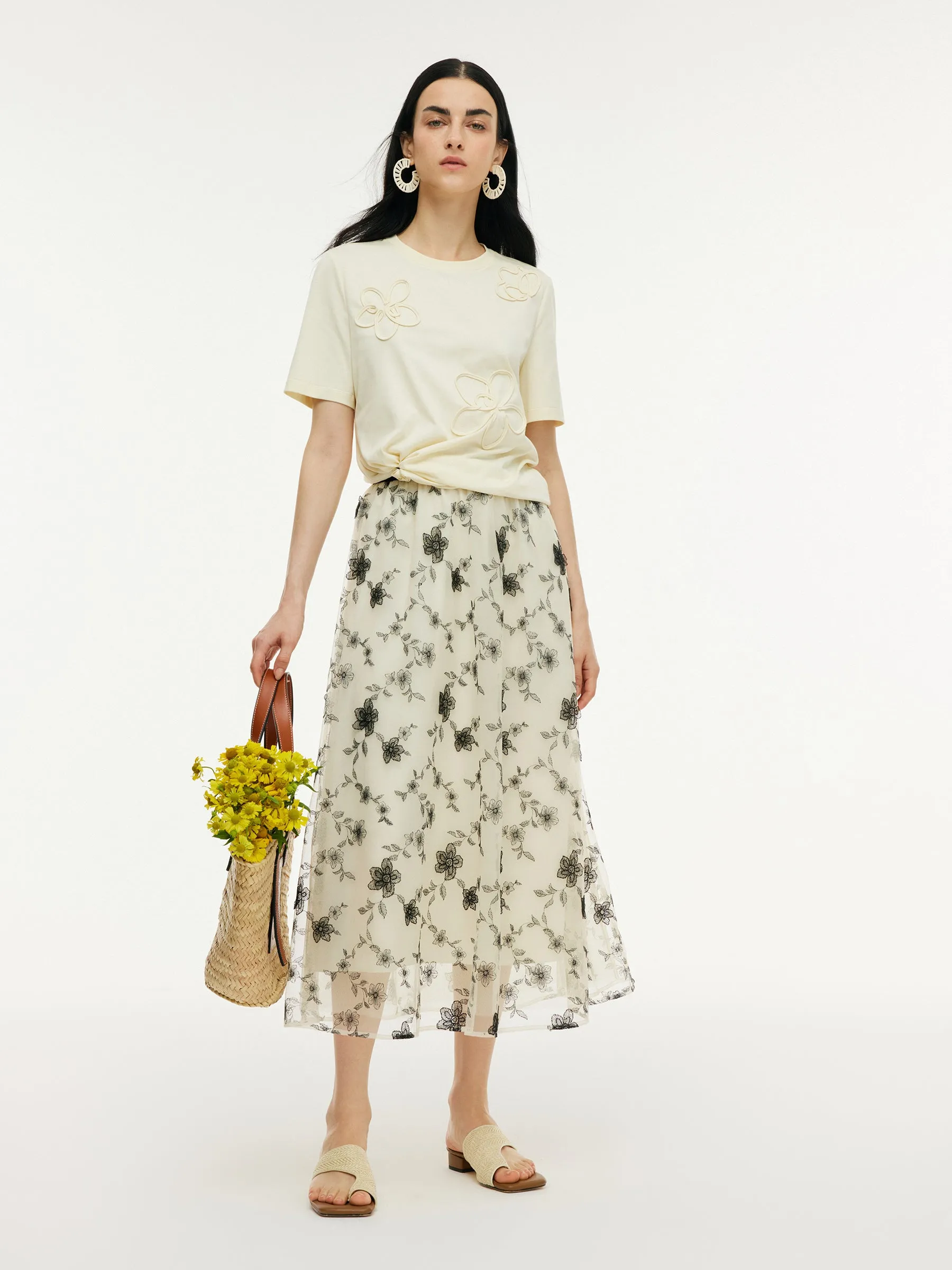 Floral Embroidered Women Elastic Waist Mesh Skirt sold by Goelia product image thumbnail 2