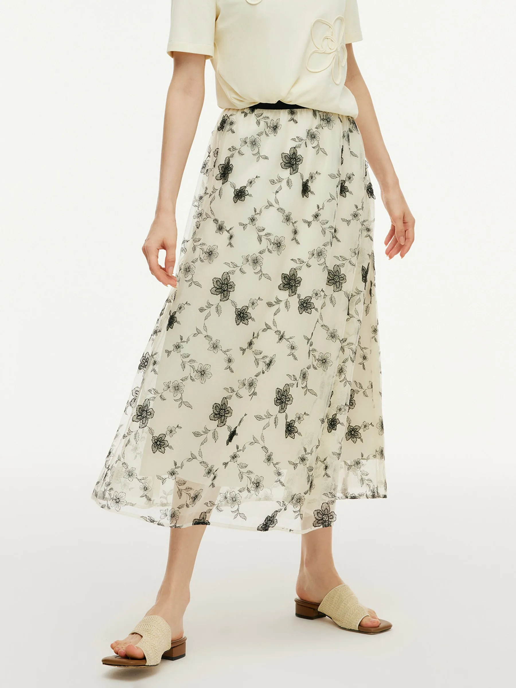 Floral Embroidered Women Elastic Waist Mesh Skirt sold by Goelia product image thumbnail 5