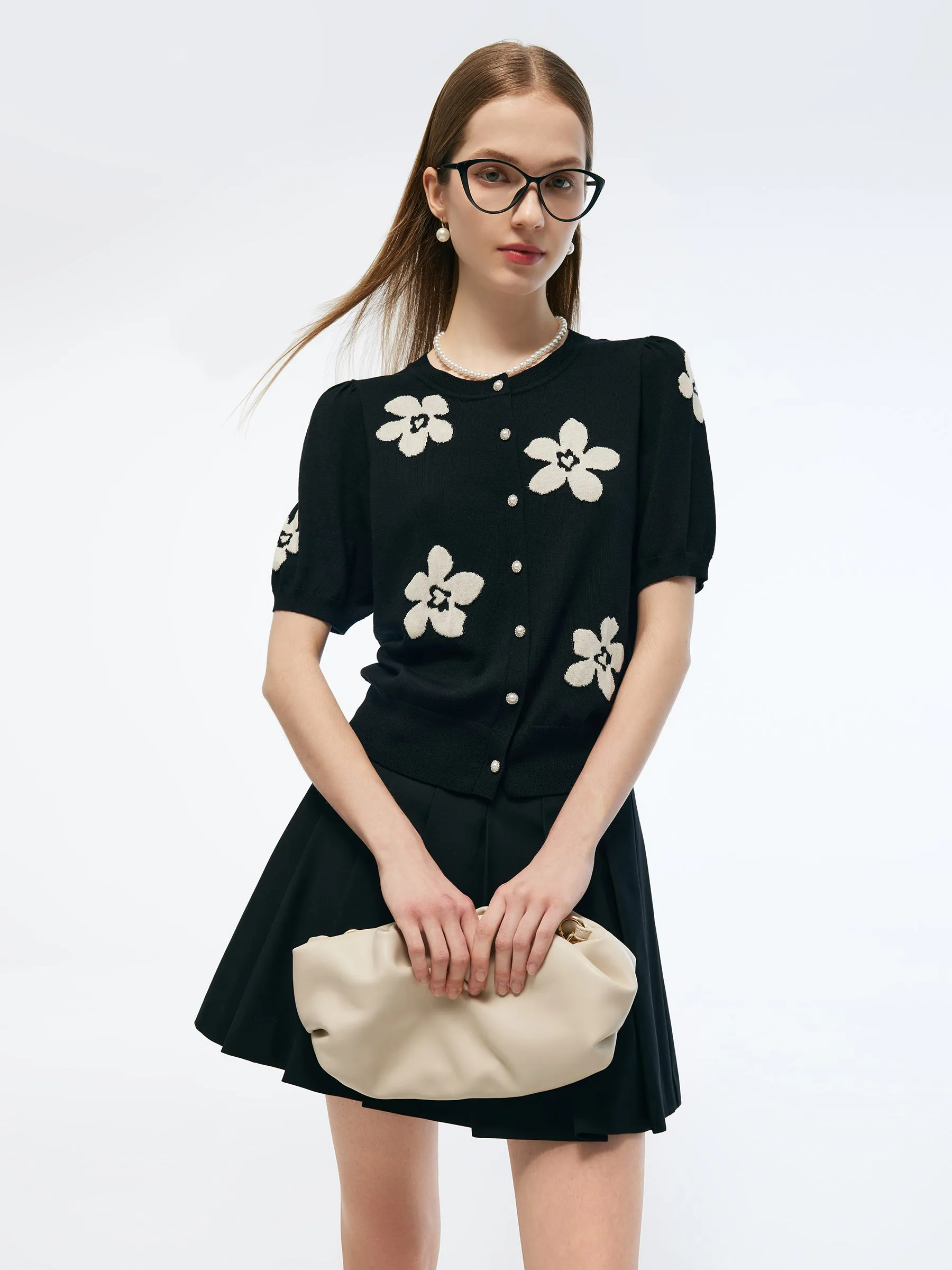 Tencel Mulberry Silk Blend Floral Jacquard Women Cardigan sold by Goelia