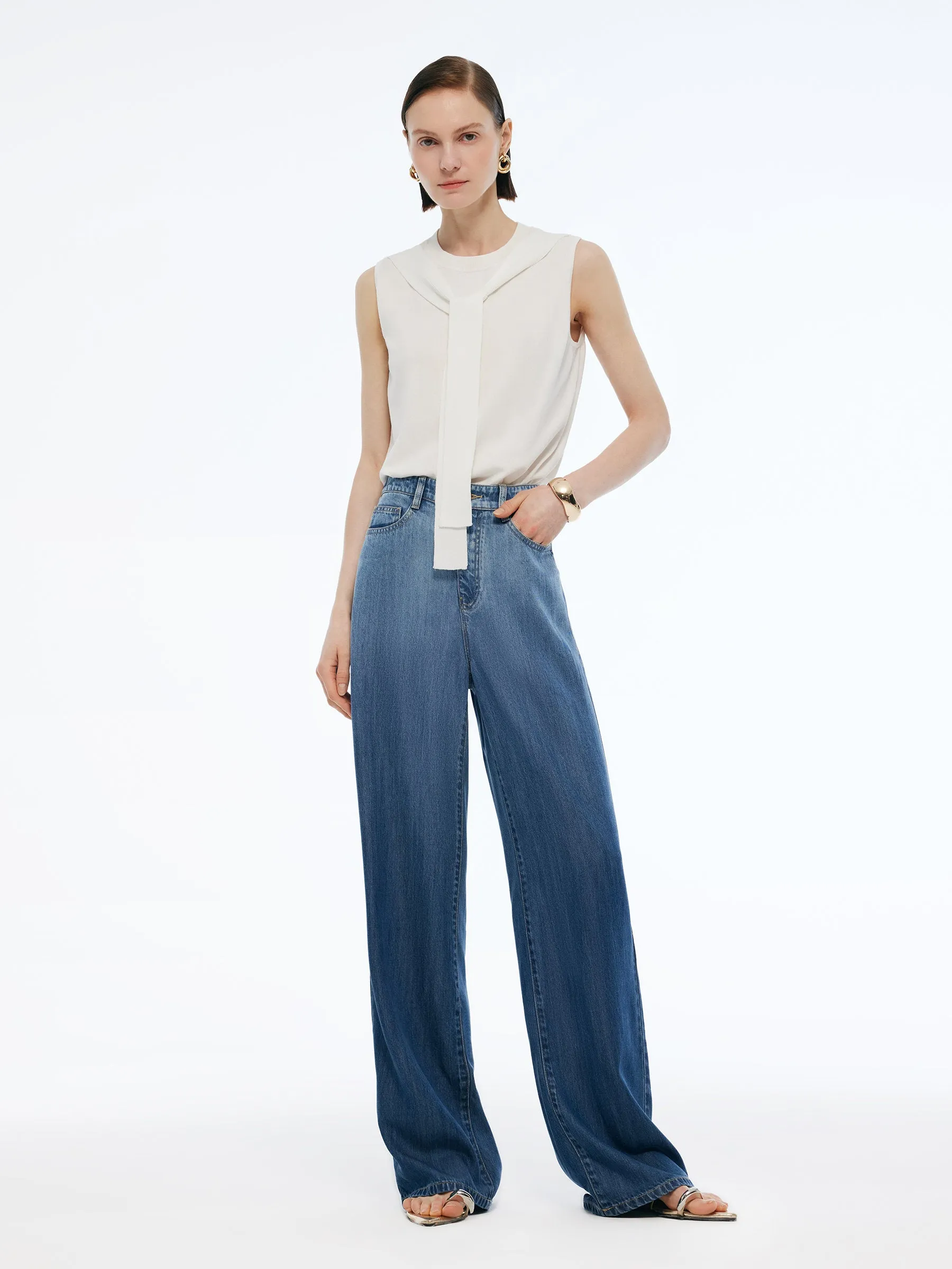 100% Tencel Denim Gradient Women Adjustable Waist Jeans sold by Goelia product image thumbnail 2