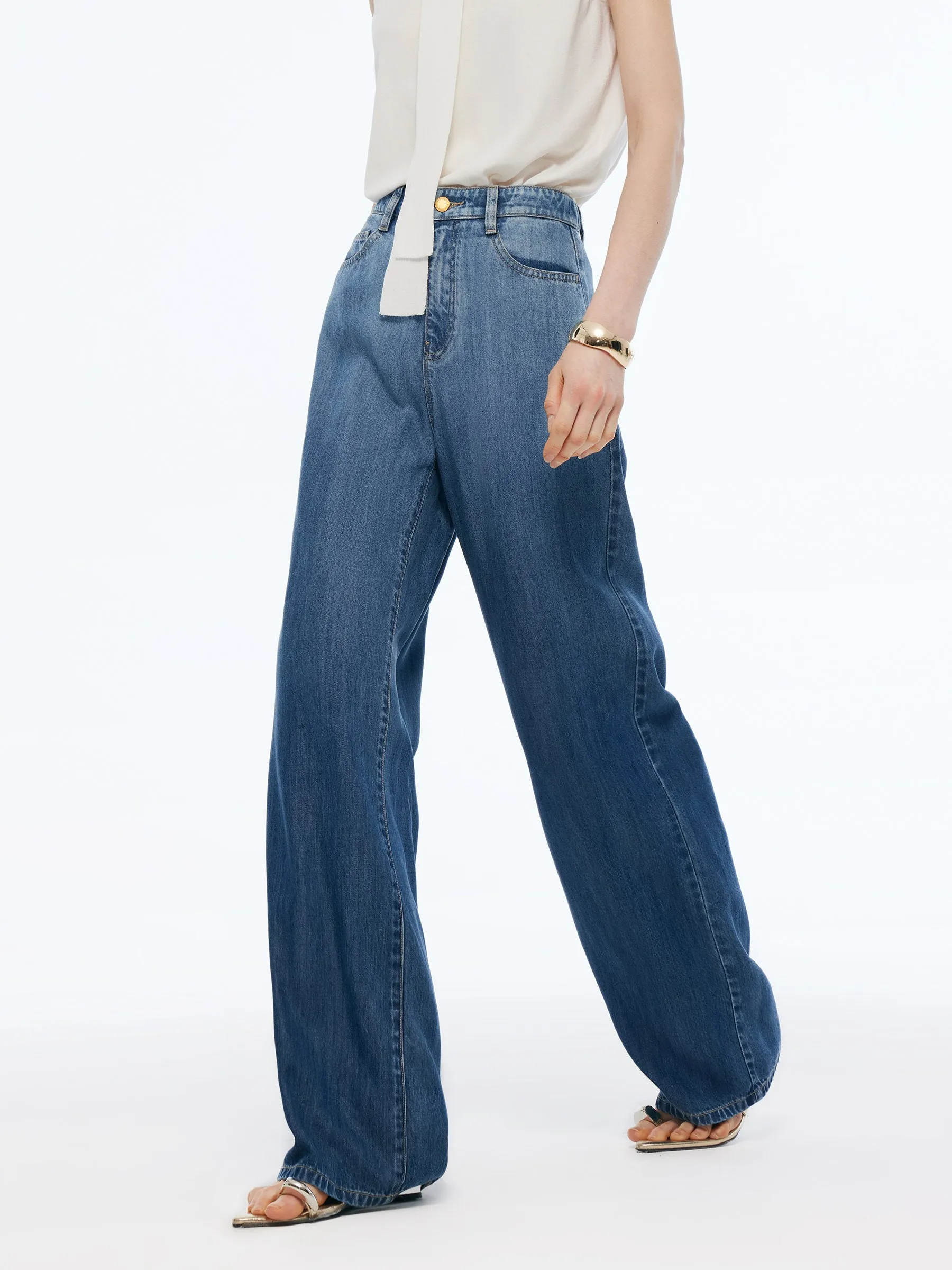 100% Tencel Denim Gradient Women Adjustable Waist Jeans sold by Goelia product image thumbnail 5