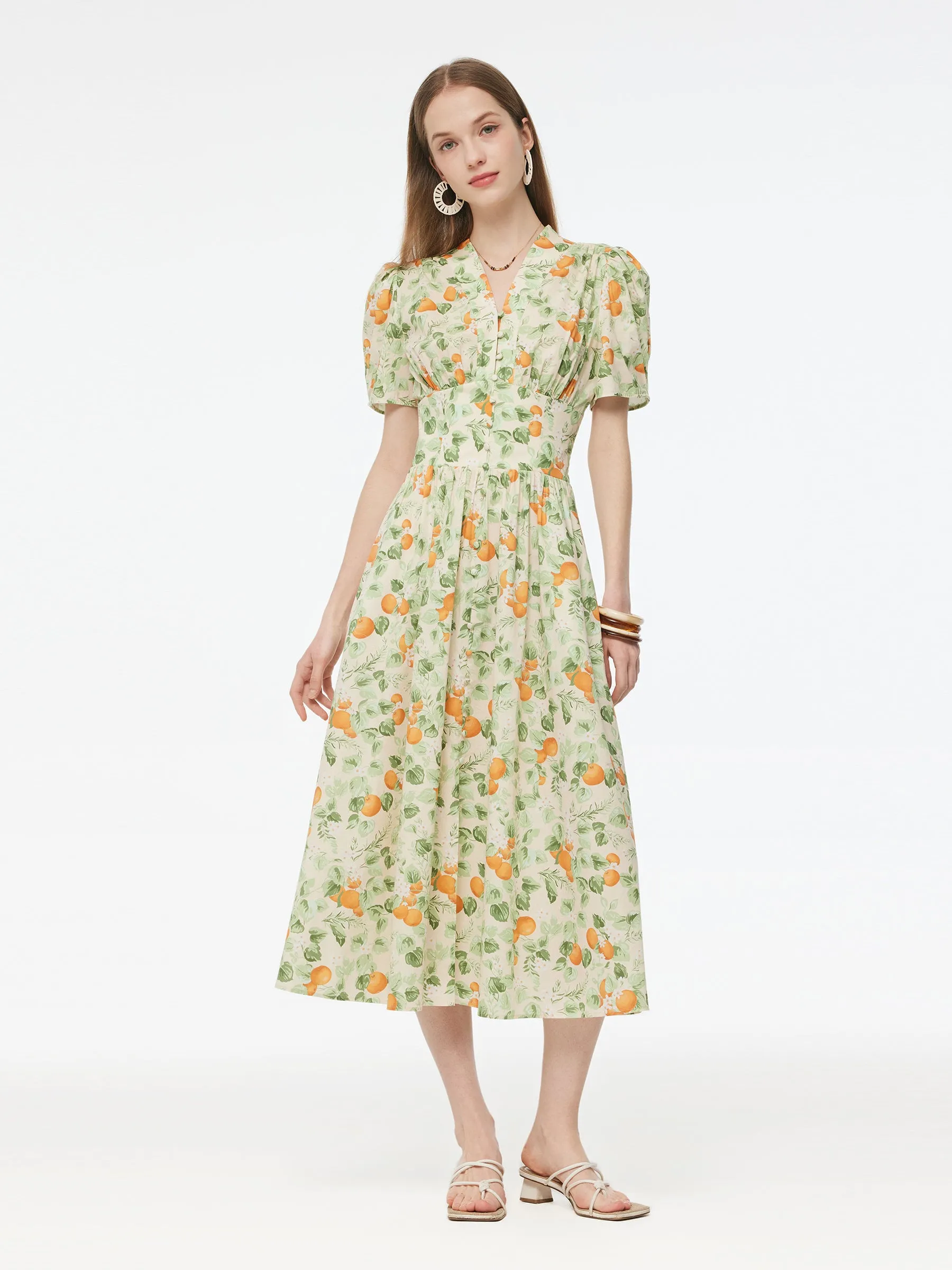 Cotton Gathered Waist Floral Print Women Maxi Dress sold by Goelia product image thumbnail 2