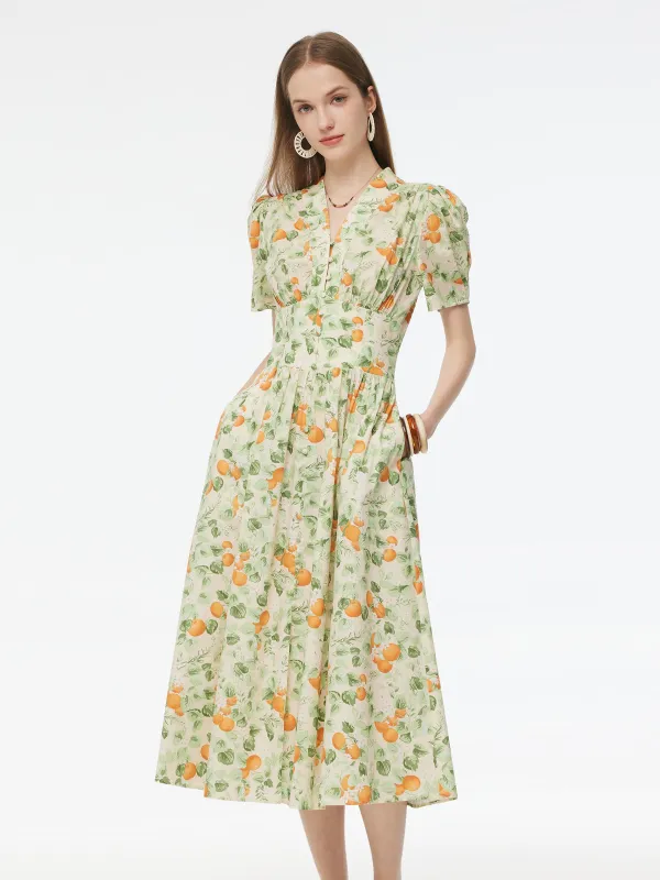 Cotton Gathered Waist Floral Print Women Maxi Dress made by Goelia