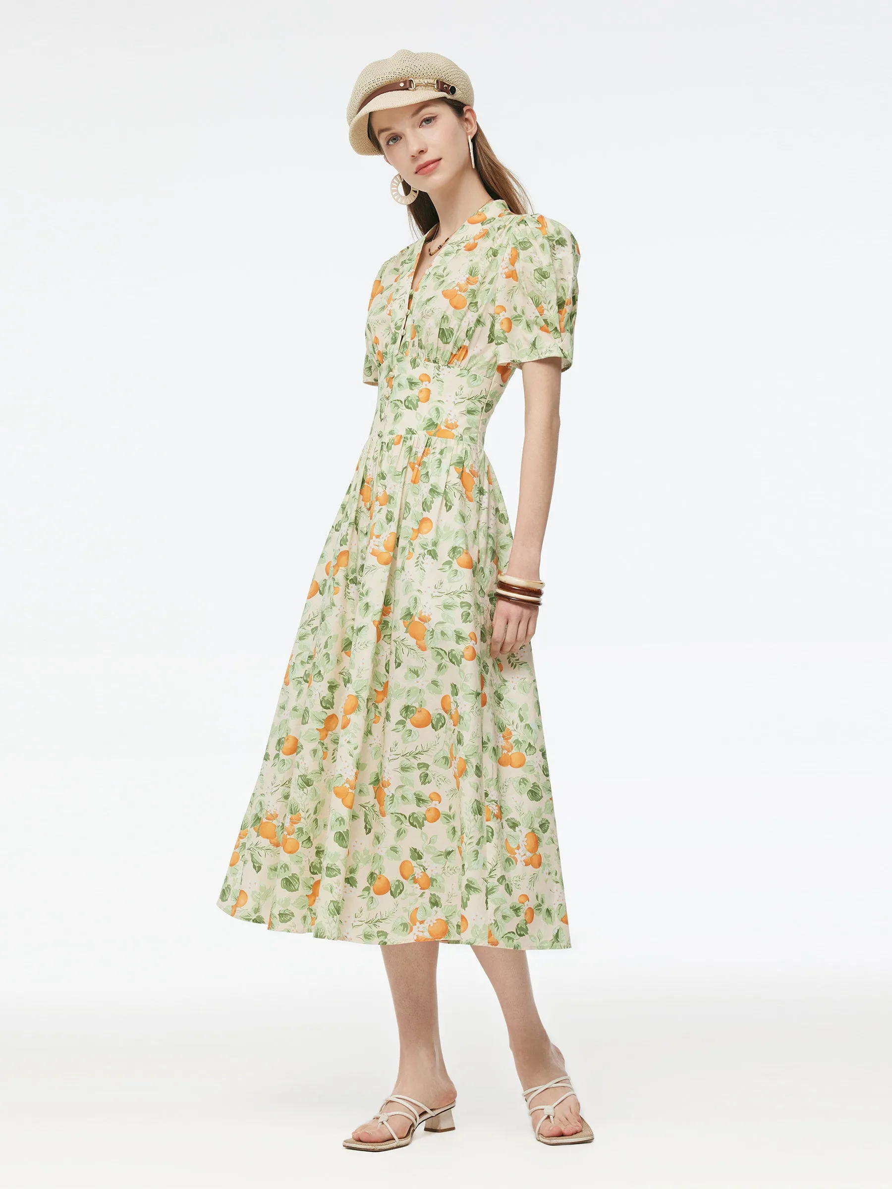 Cotton Gathered Waist Floral Print Women Maxi Dress sold by Goelia product image thumbnail 5