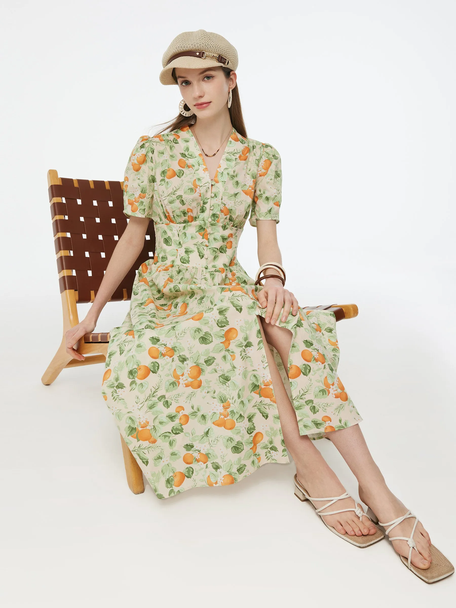 Cotton Gathered Waist Floral Print Women Maxi Dress sold by Goelia product image thumbnail 4