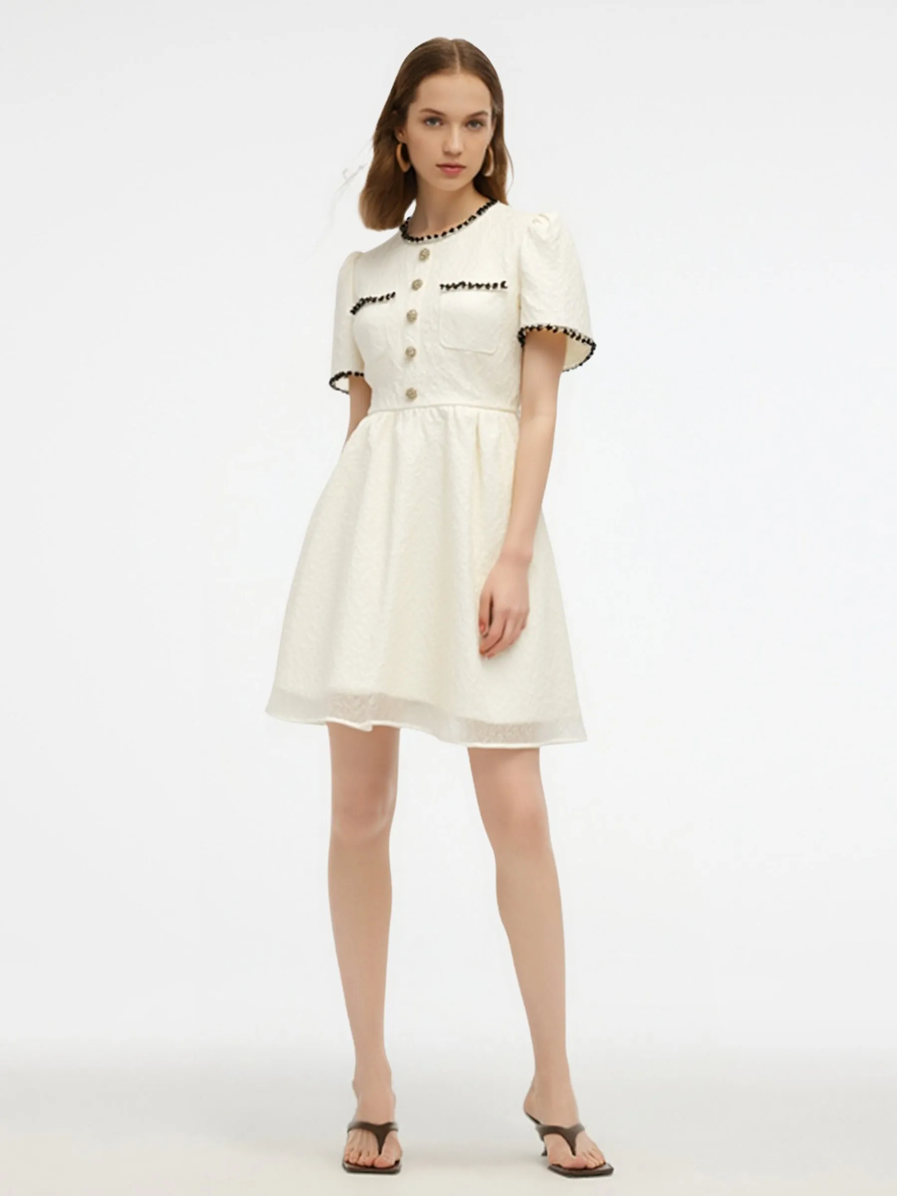 Jacquard Round Neck Women Mini Dress sold by Goelia