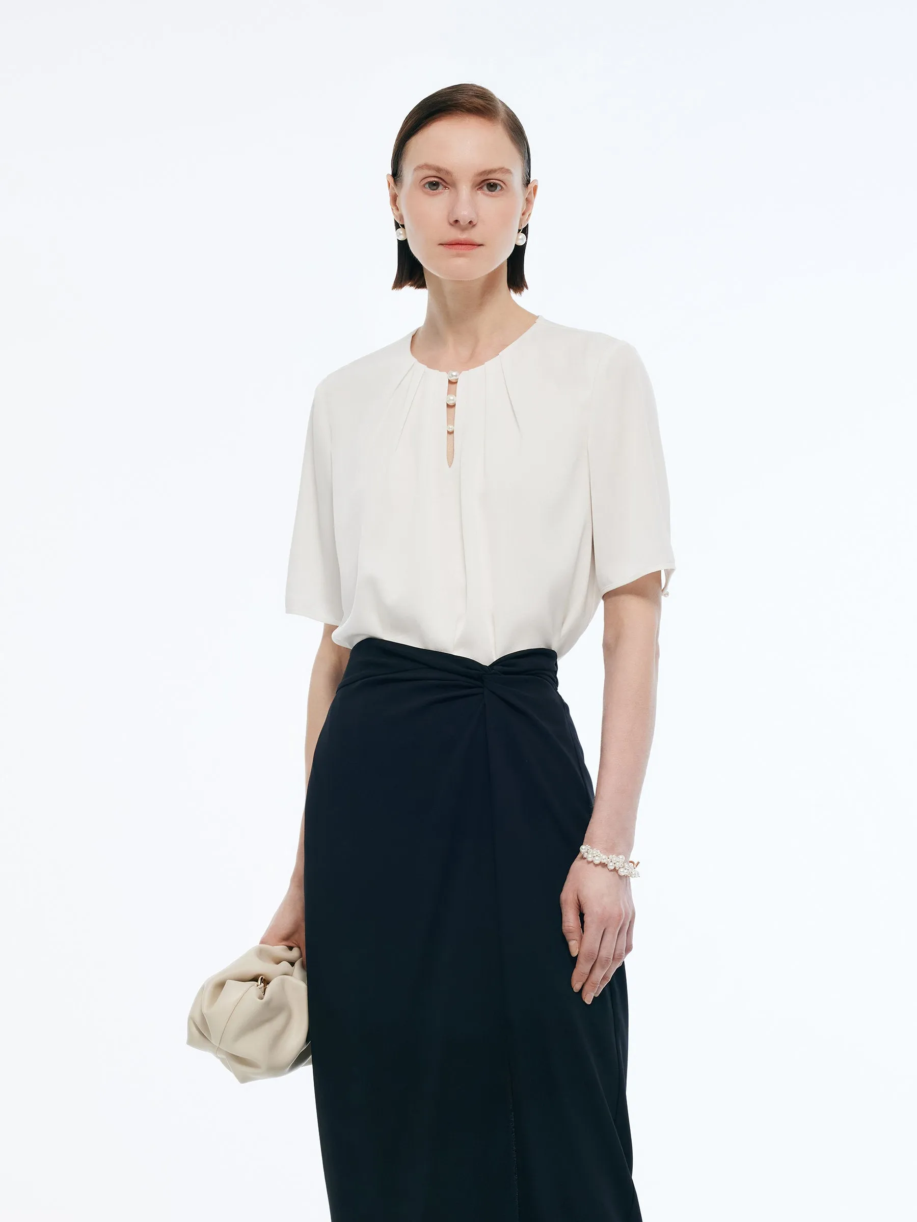 Acetate Blend Women Round Neck Blouse sold by Goelia