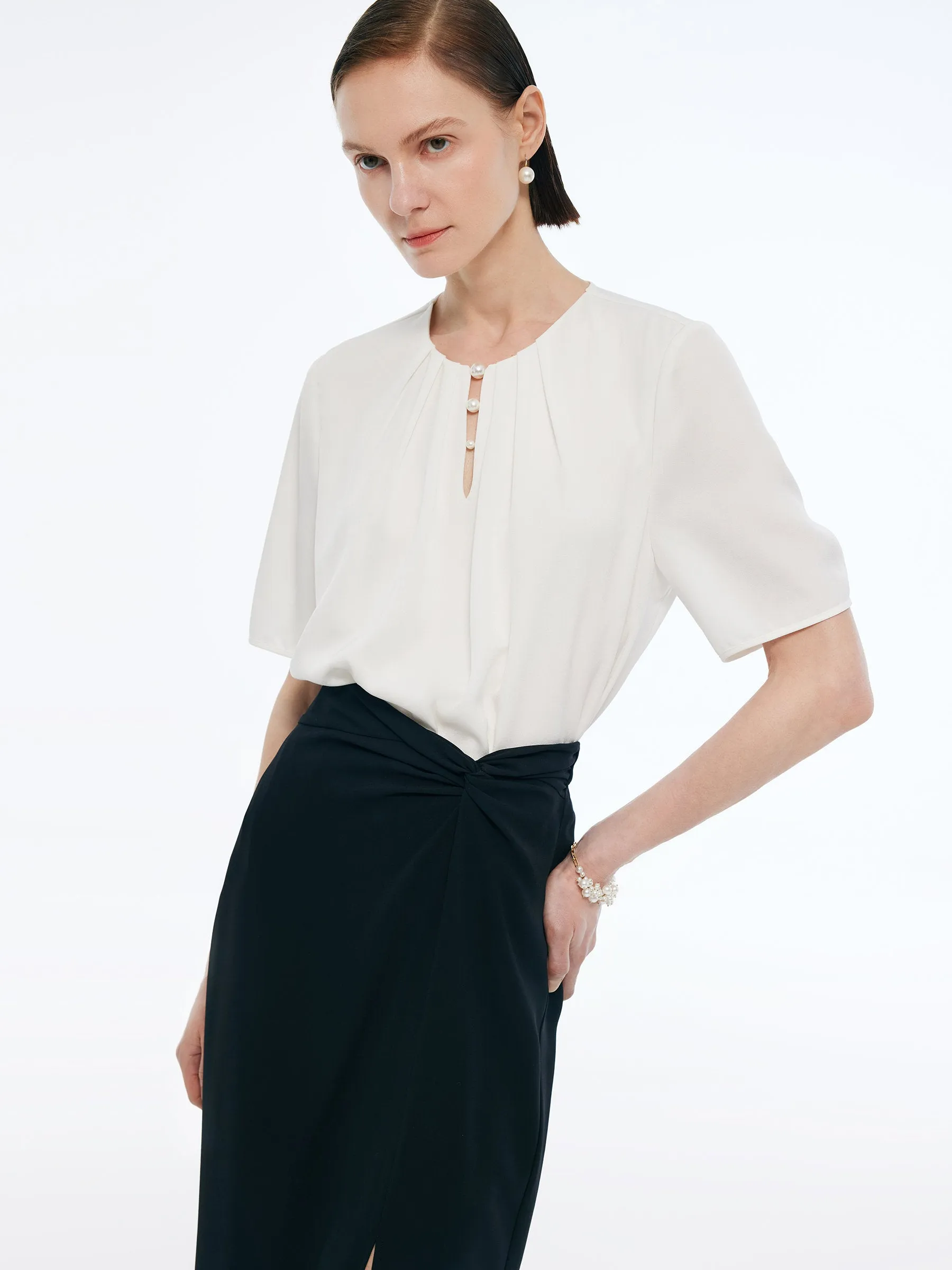 Acetate Blend Women Round Neck Blouse sold by Goelia product image thumbnail 4