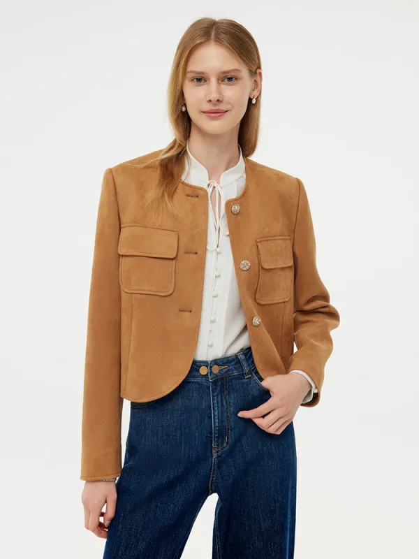 Faux Suede Jacket And Jeans Two-Piece Set sold by Goelia