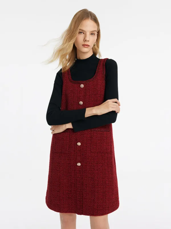 Slim Sweater And Tweed Vest Dress Two-Piece Set made by Goelia