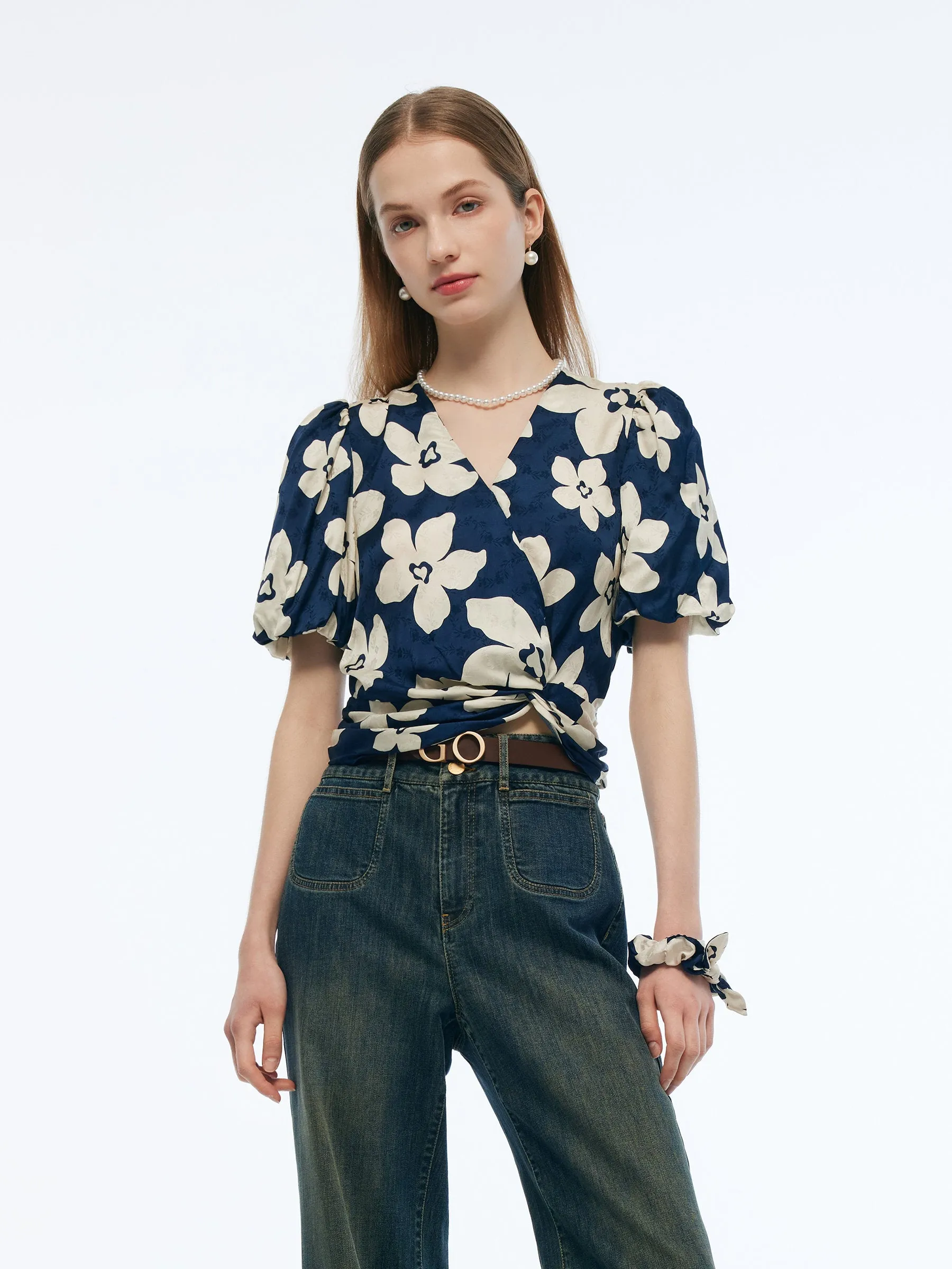 Floral Print Twist Front Women Top sold by Goelia