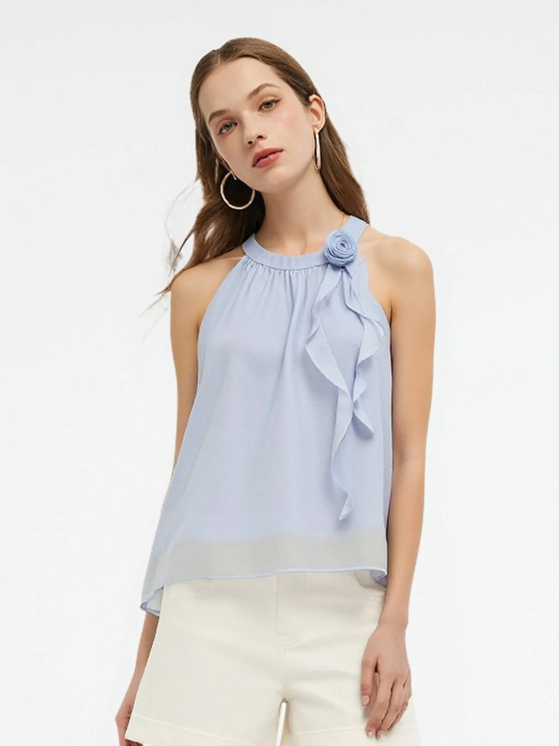 Halter Neck Women Top With Detachable Flower sold by Goelia