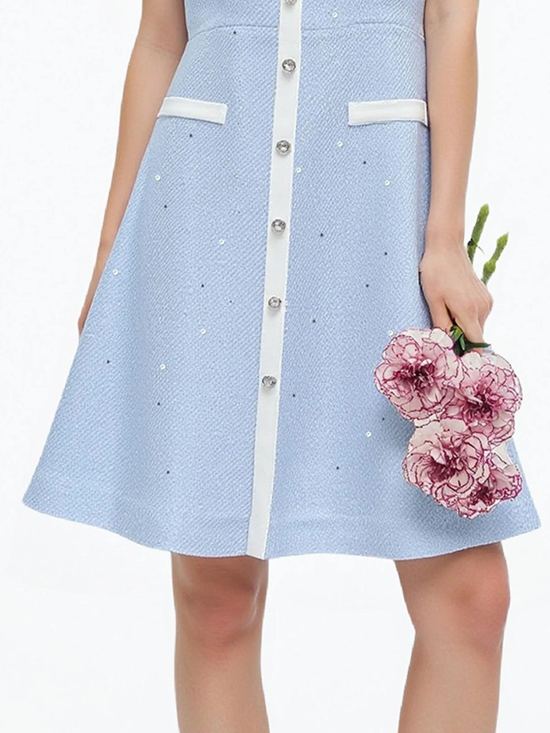 Acetate Blend Sequins Tweed Contrast Trim Women Mini Dress sold by Goelia product image thumbnail 4