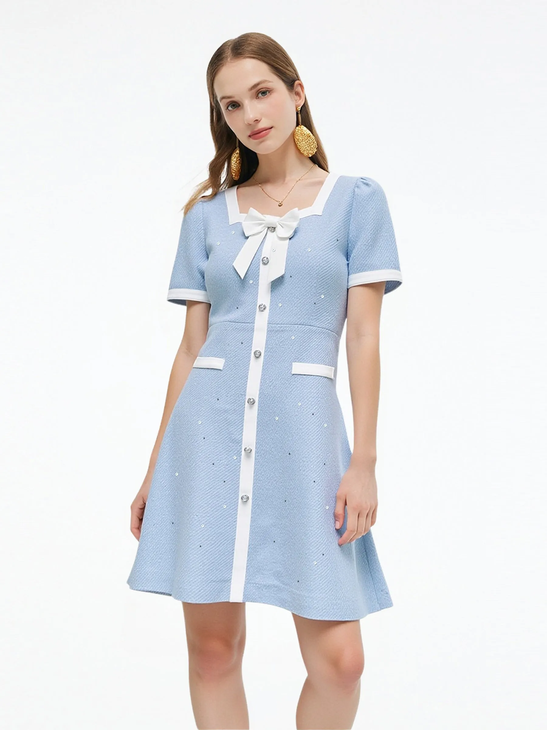 Acetate Blend Sequins Tweed Contrast Trim Women Mini Dress sold by Goelia product image thumbnail 2