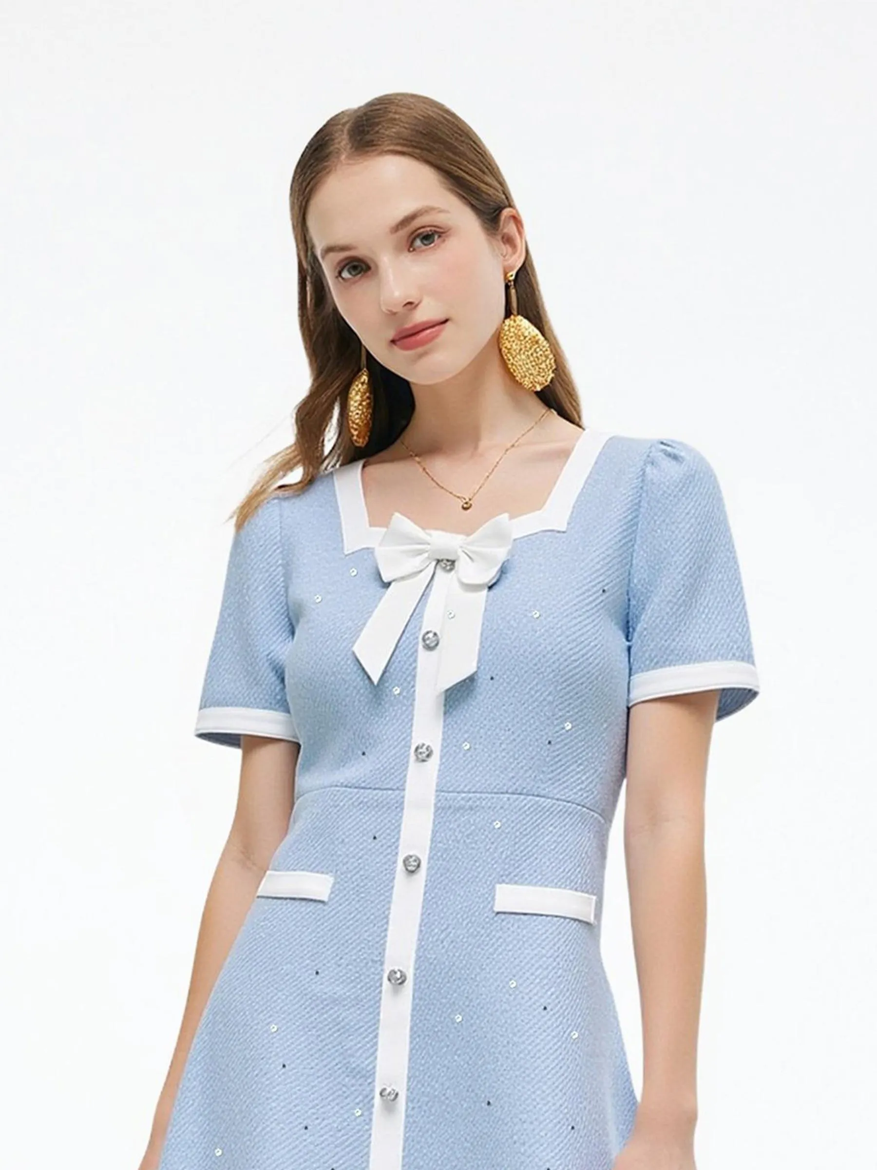 Acetate Blend Sequins Tweed Contrast Trim Women Mini Dress sold by Goelia product image thumbnail 3