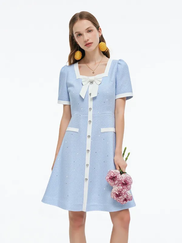 Acetate Blend Sequins Tweed Contrast Trim Women Mini Dress sold by Goelia