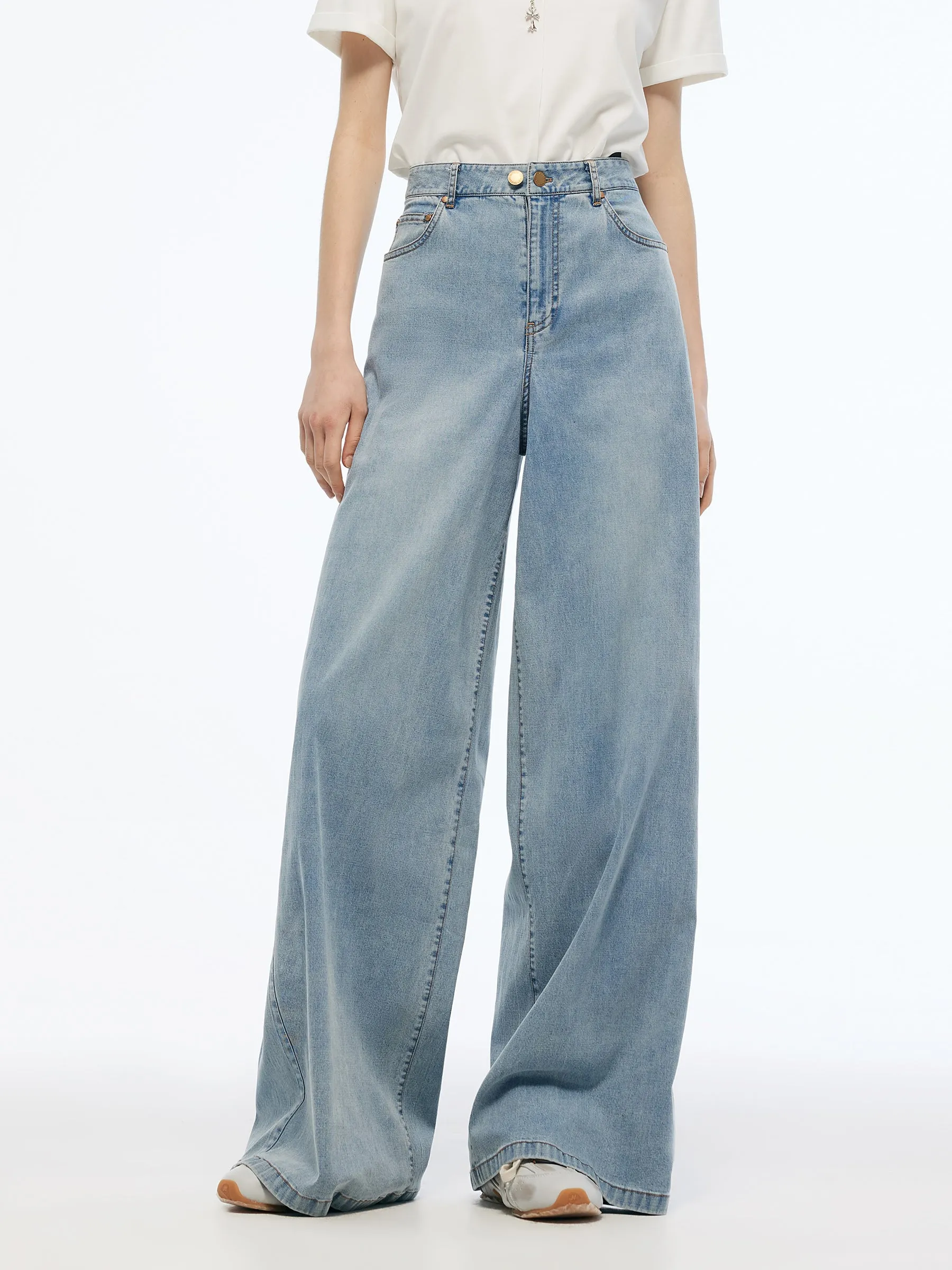Denim Adjustable Waist Women Wide Leg Jeans sold by Goelia