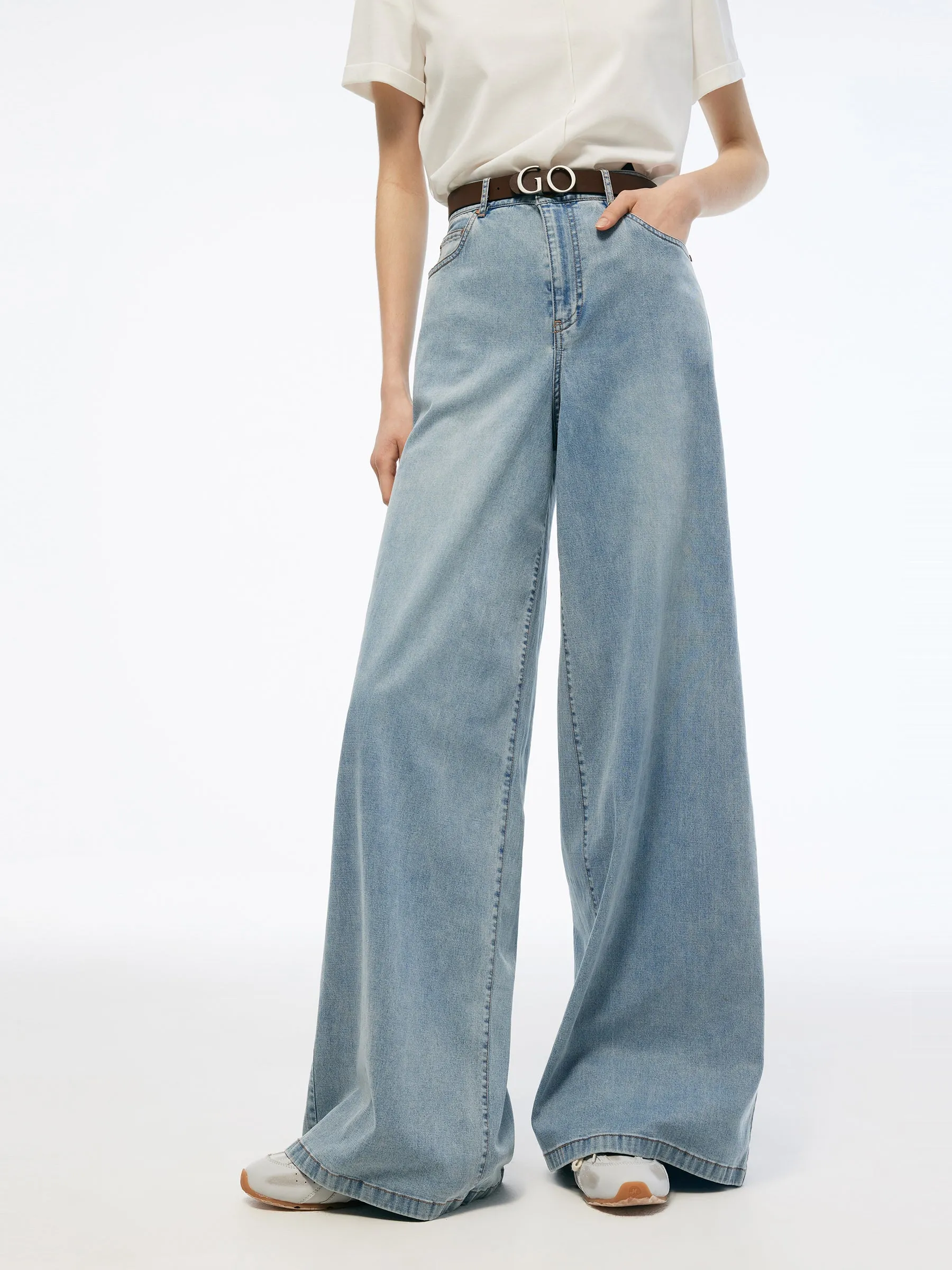Denim Adjustable Waist Women Wide Leg Jeans sold by Goelia product image thumbnail 5