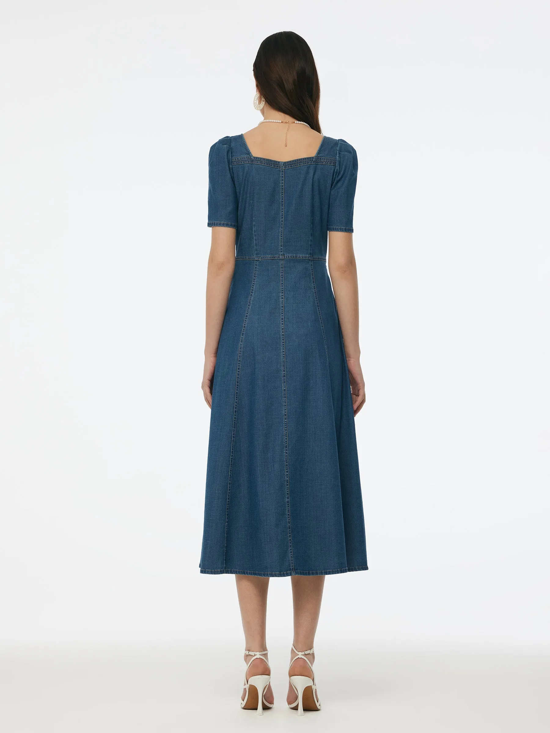 Denim Stretch Women Square Neck Midi Dress sold by Goelia product image thumbnail 3