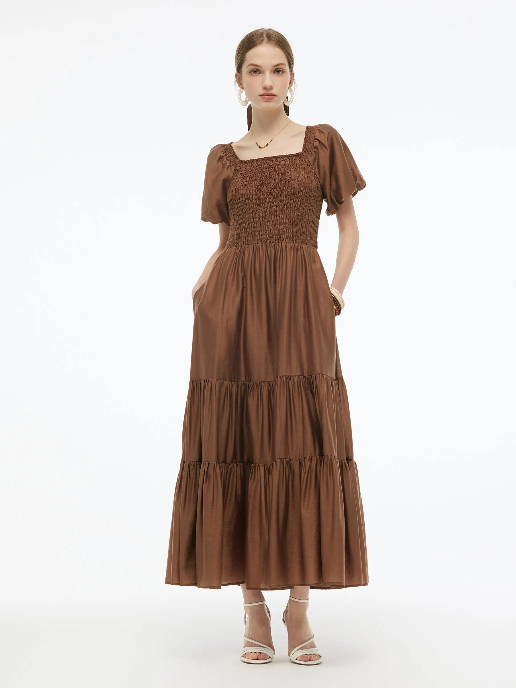 Tencel Blend Women Smocked Maxi Dress sold by Goelia product image thumbnail 4