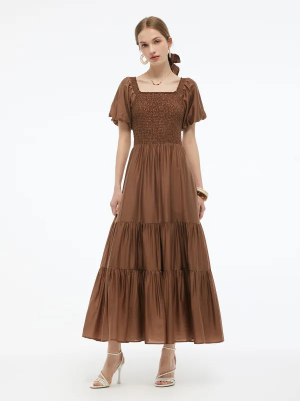 Tencel Blend Women Smocked Maxi Dress sold by Goelia