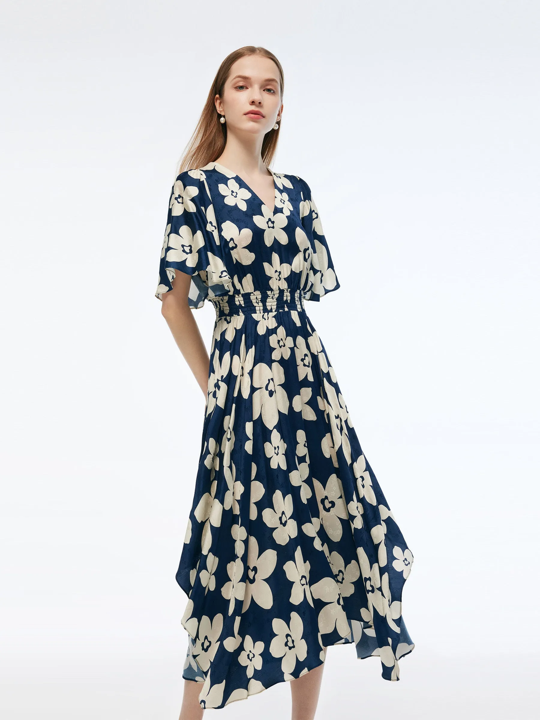 Batwing Sleeve V-Neck Women Asymmetric Hem Maxi Dress sold by Goelia